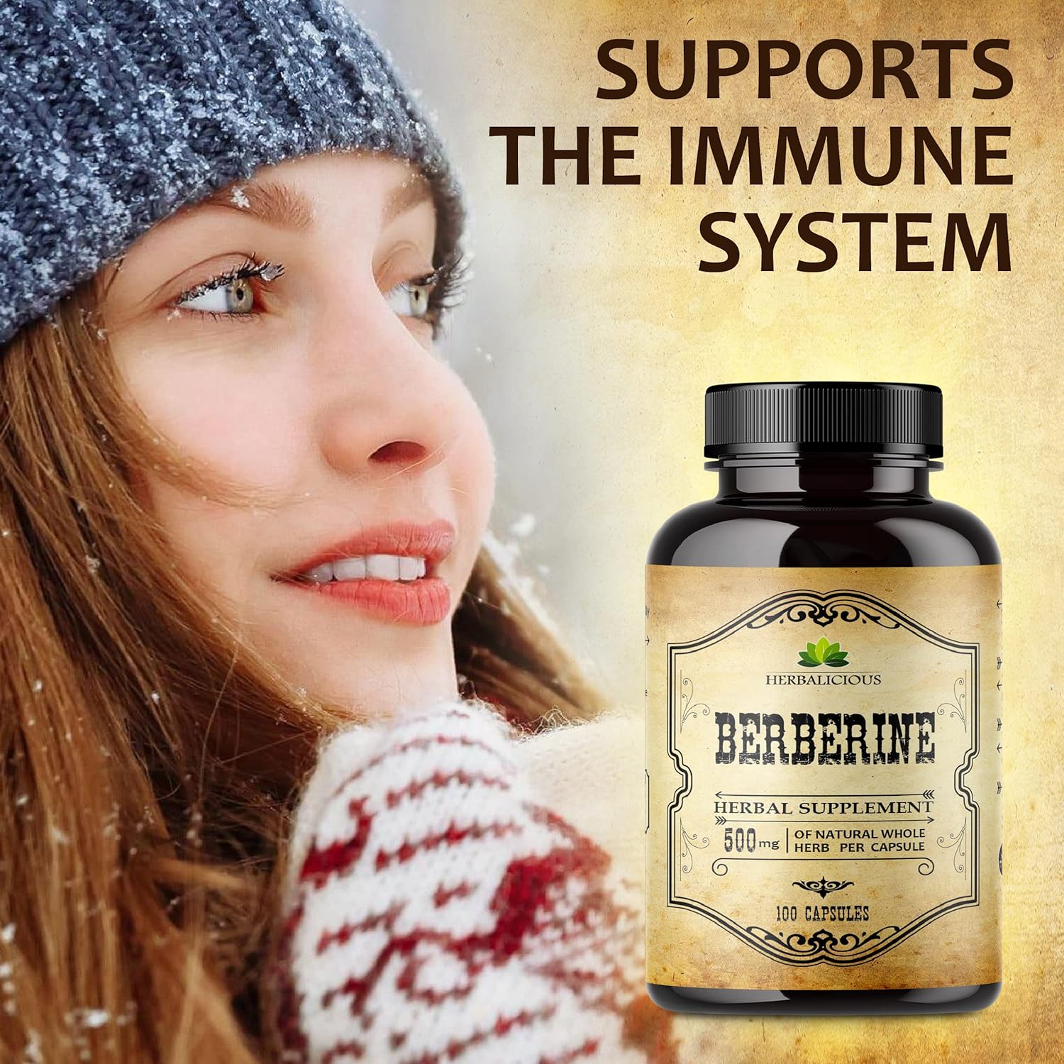 Berberine Supplement – 100 Capsules Berberine HCL Dietary Supplement for Men and Women – Non GMO Berberine 500mg – Ideal for Immune Support, Heart, Cholesterol Levels