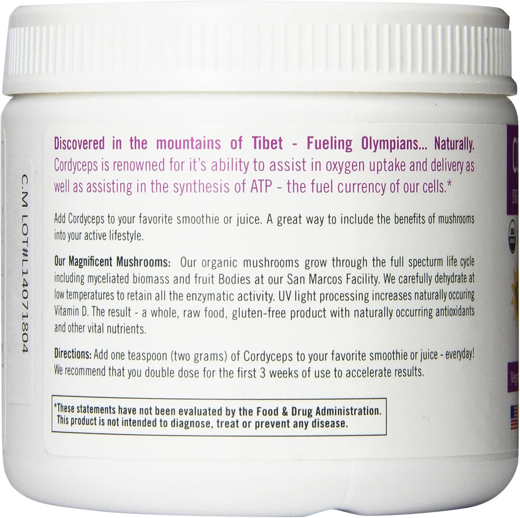 Om Organic Mushroom Superfood Powder, Cordyceps, 100 Servings, Energy and Endurance Support Supplement, 7.05 Ounce (Pack of 1)