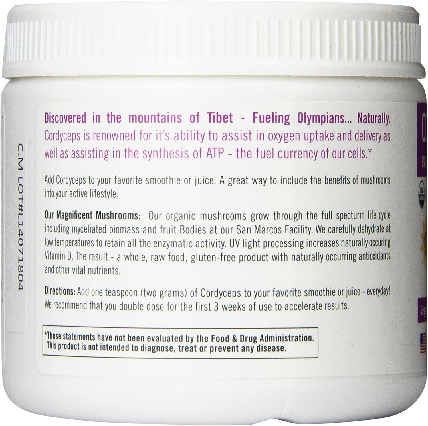 Om Organic Mushroom Superfood Powder, Cordyceps, 100 Servings, Energy and Endurance Support Supplement, 7.05 Ounce (Pack of 1)