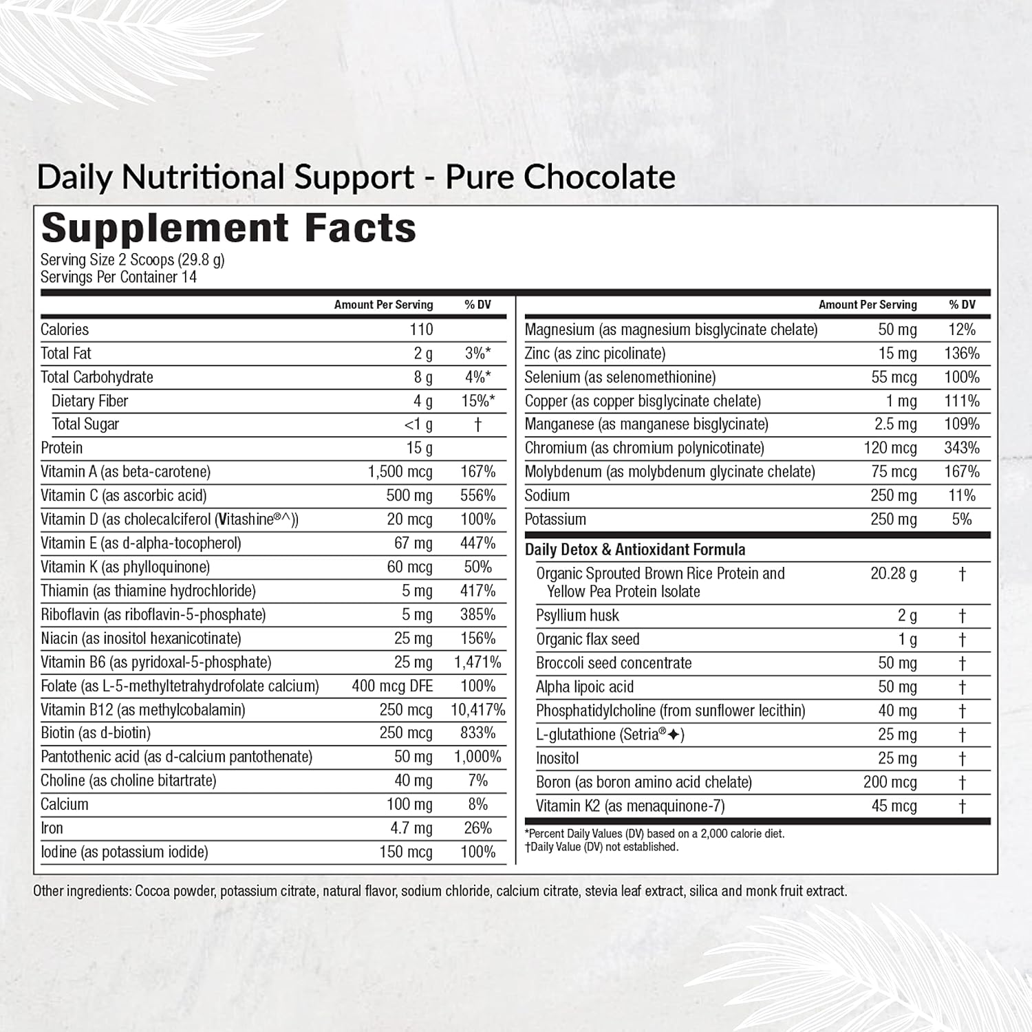 Equilife Daily Nutritional Support, All-in-One Multivitamin Meal Replacement, Pure Chocolate Flavor, 15G Plant Protein, Supports Overall Wellness Including Energy, Digestion, & Skin, 14 Servings