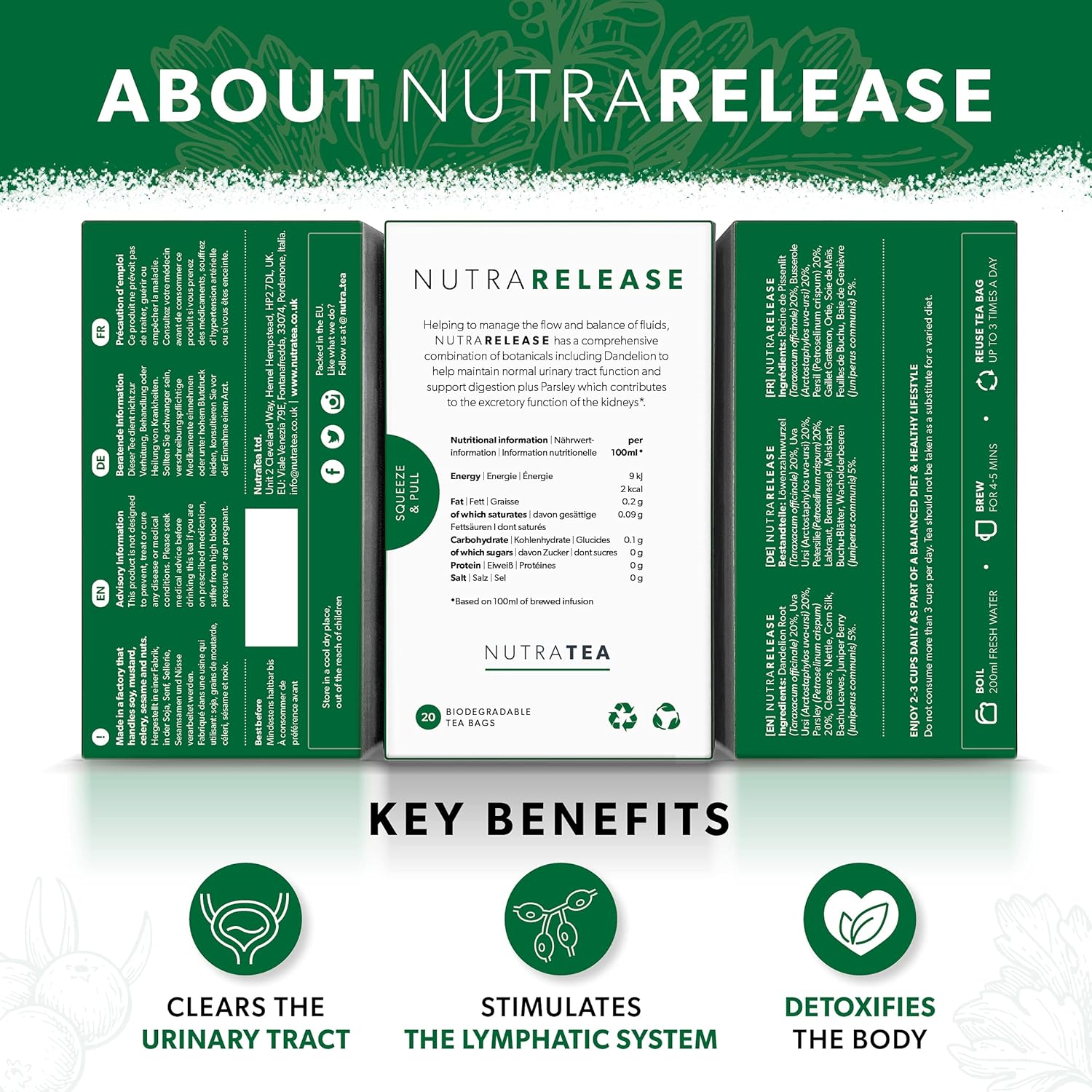 NUTRARELEASE Kidney Tea - Uva Ursi & Dandelion Blend - 60 Bags (3 Pack)