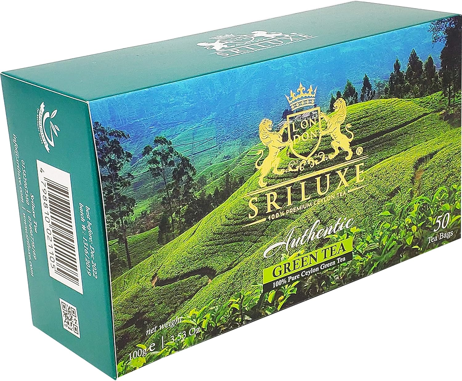 SRILUXE - Premium Quality Ceylon Green Tea Bags Exquisite Taste and Aroma | Brew Hot Tea, Iced Tea or Kombucha Tea (50 Teabags)