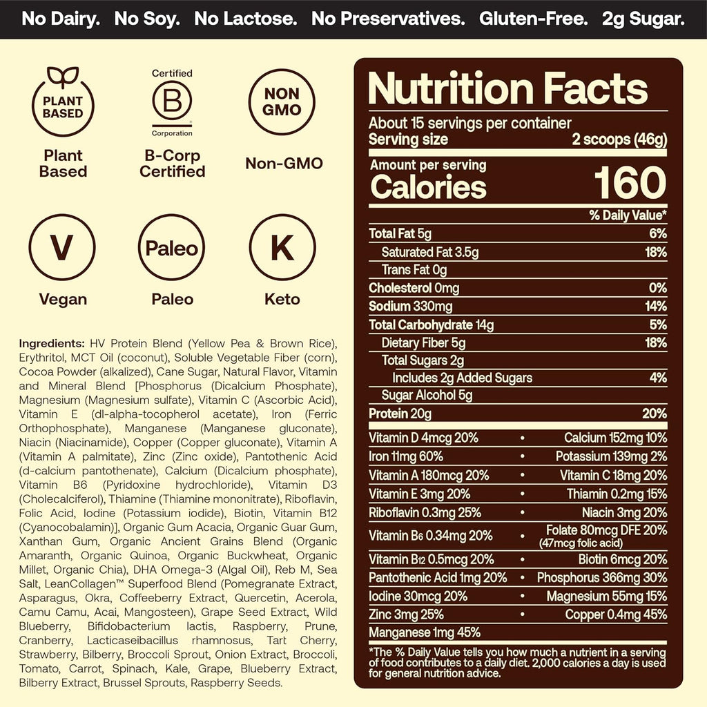 Happy Viking Cookies and Cream Plant Protein Powder, Created by Venus Williams, 20G Protein, Low Carb, Keto, Vegan, Gluten-Free, Non-GMO, Superfoods, Complete Meal Replacement, 1 Canister