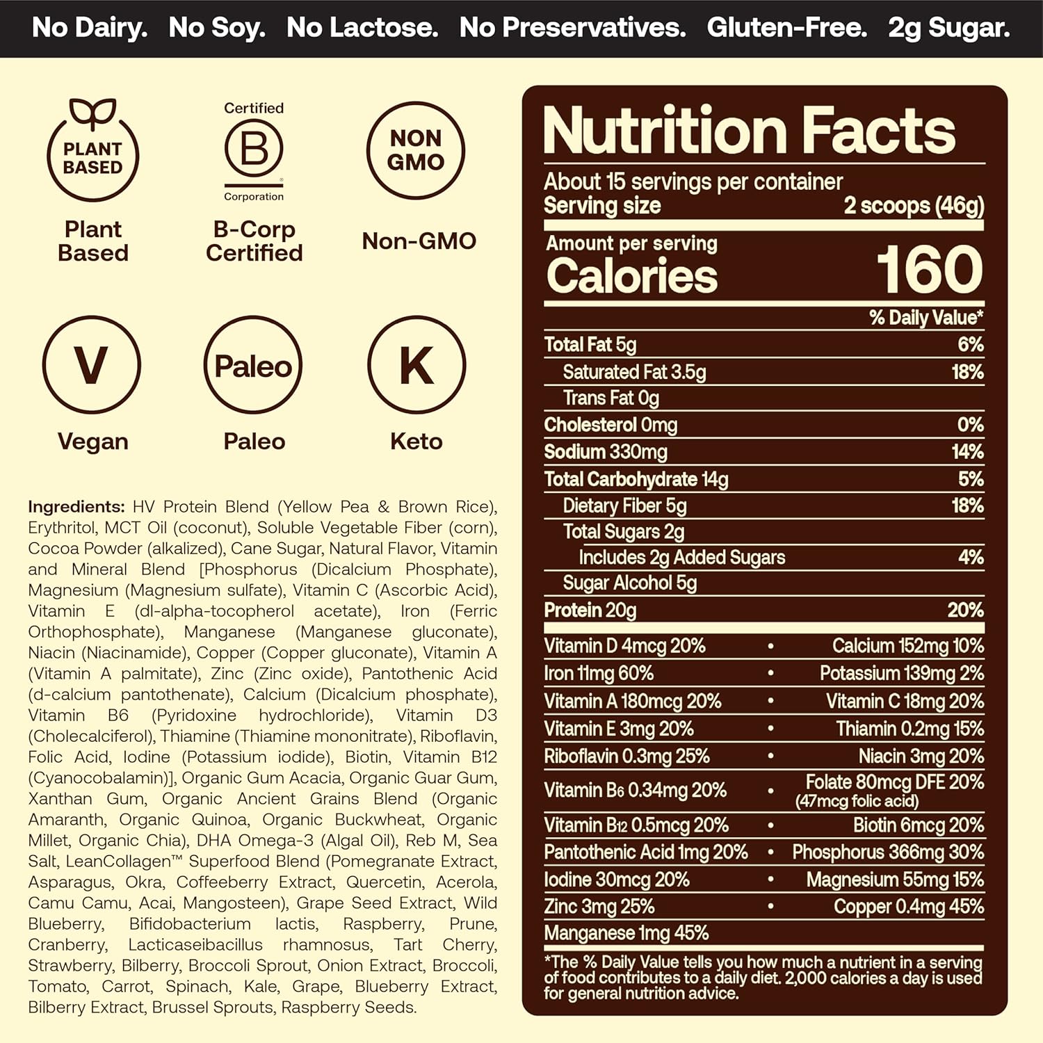 Happy Viking Cookies and Cream Plant Protein Powder, Created by Venus Williams, 20G Protein, Low Carb, Keto, Vegan, Gluten-Free, Non-GMO, Superfoods, Complete Meal Replacement, 1 Canister