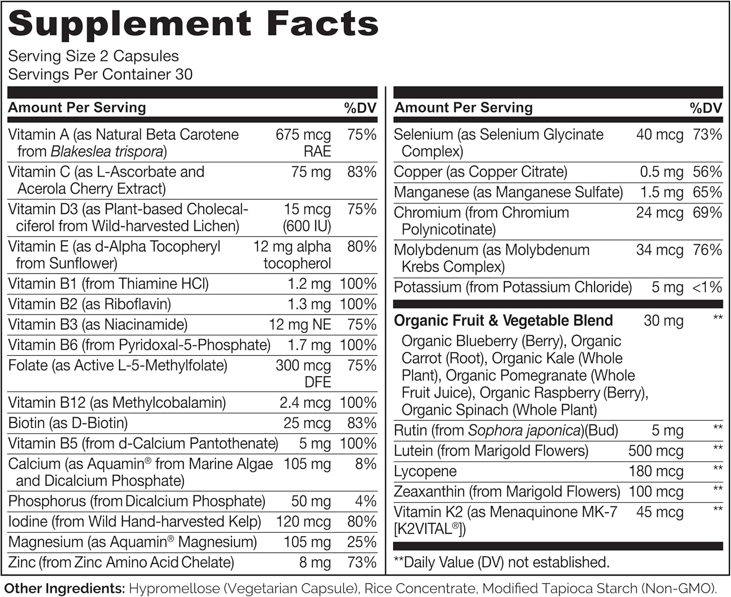 NATURELO Teen Multivitamin - Whole Food Multivitamin for Teenage Boys - Minerals Supplement for Active Kids - with Plant Extracts - Non-GMO - Vegan & Vegetarian - 60 Capsules