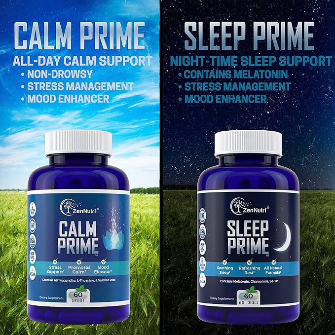 Sleep Prime Vegan Natural Sleep Aid for Adult Extra Strength - Deep Sleep Supplement - Herbal Sleeping Pill - Stress Relief - Melatonin, GABA - 60 Veggie caps