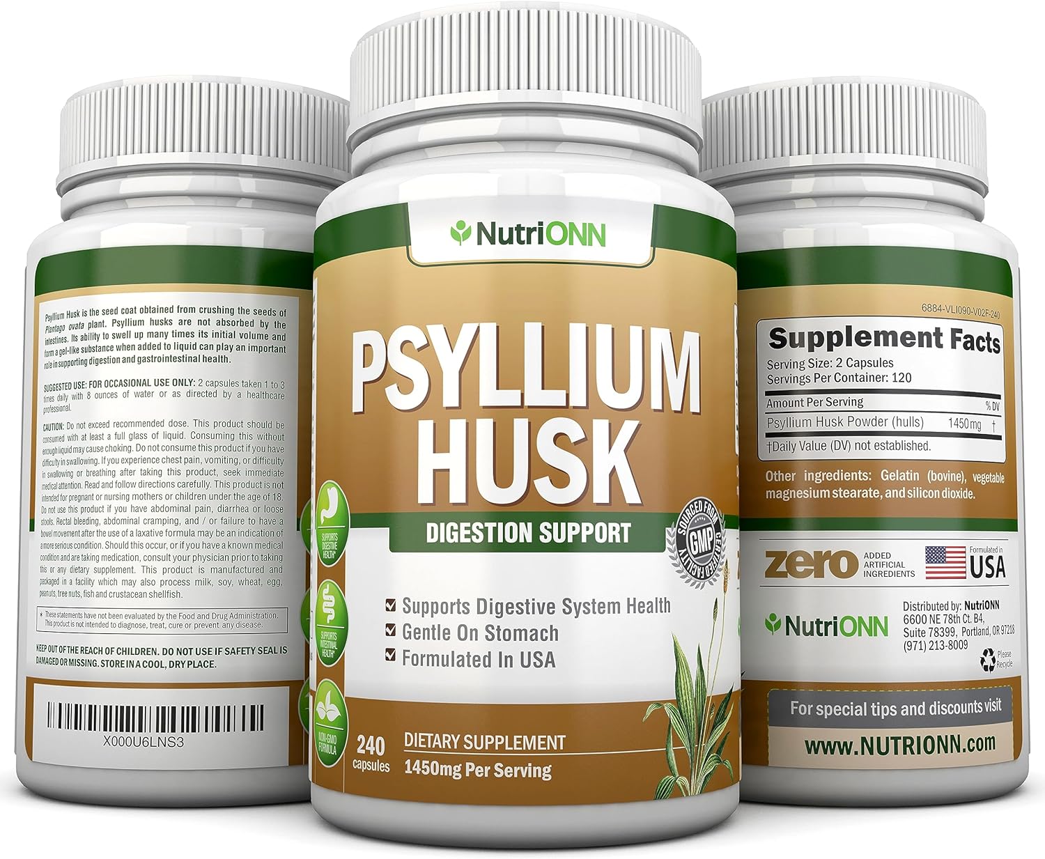 PSYLLIUM Husk Capsules - 1450mg Per Serving - 240 Capsules - Double Strength - Premium Psyllium Fiber Supplement - Great for Digestion and Regularity - 100% Natural Soluble Fiber