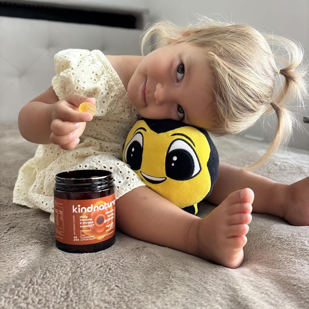 KINDNATURE Manuka Honey Medical Grade Gummies with MGO 643+ | New Zealand Manuka Honey with Zinc, Vitamin C, Elderberry – Immune & Throat Support Supplement | Kids Immune Support