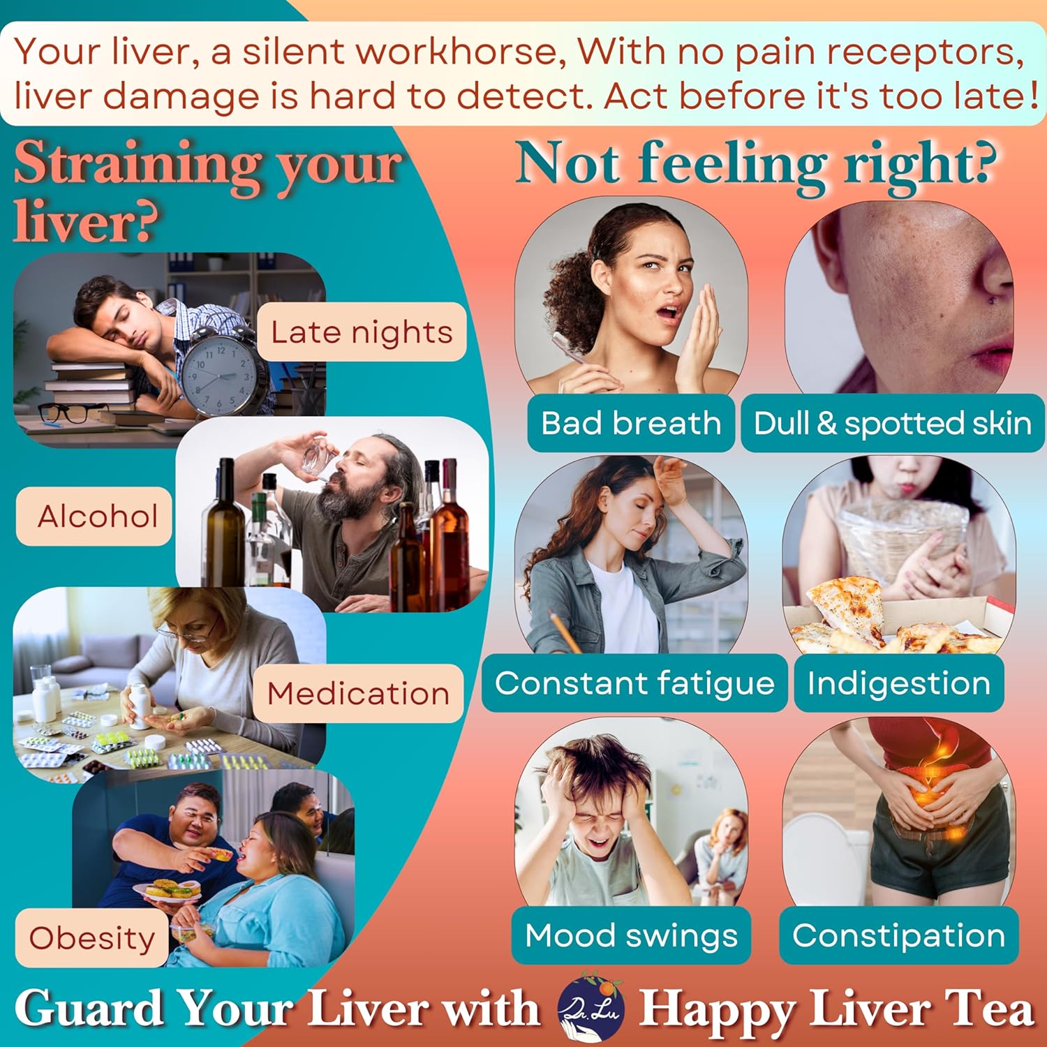 Dr. Lu’s Happy Liver Tea | 100% Natural Liver Cleanse Detox & Repair Tea Made in US | 11-Flavor Milk Thistle, Turmeric, Chrysanthemum, Licorice Root, Dandelion Root tea Blend for Liver Support