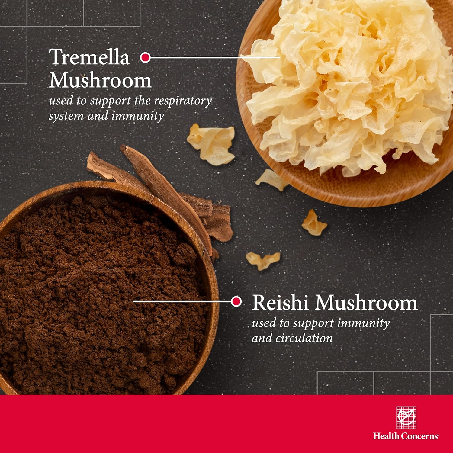 Health Concerns Power Mushrooms – Immune System & Natural Energy Support – Adaptogenic Mushroom Supplement with Reishi, Tremella, Maitake, Poria – Traditional Chinese Herbal Supplement - 90 Capsules