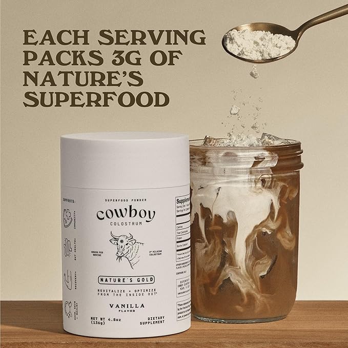 COWBOY COLOSTRUM Powder - Bovine Colostrum Powder for Women & Men - First Day Milking Whole Colostrum - Grass Fed Colostrum Supplement for Gut Health, Immunity, Skin & Hair (Unflavored, 40 Servings)