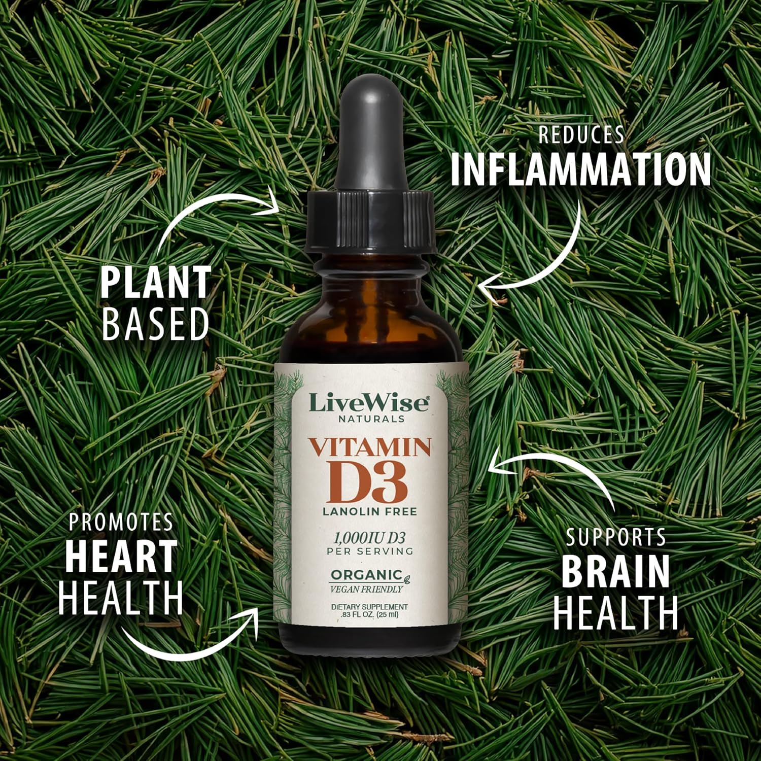 Vitamin D3 Liquid Drops - Organic MCT Oil Formula for Adults - Easy Absorption D3 Supplement for Immune Support & Bone Health 1000 IU