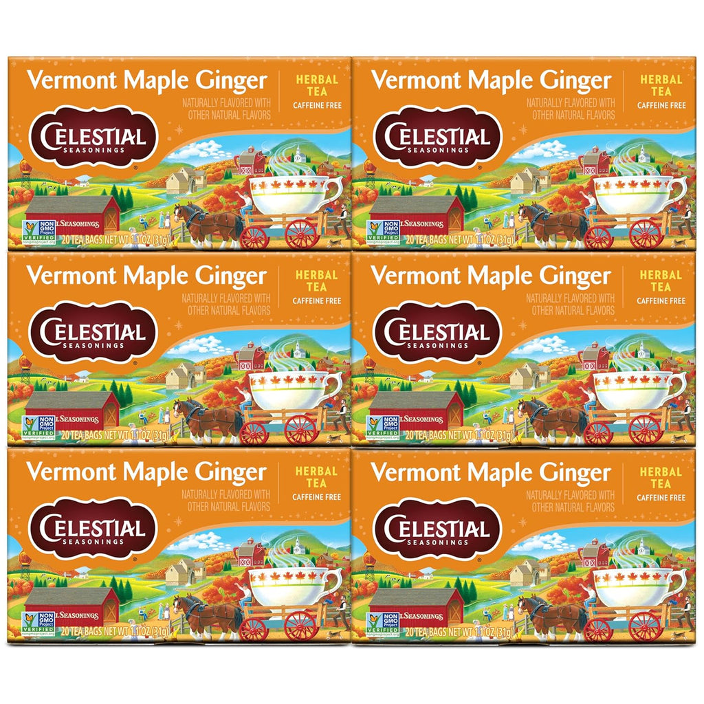 Celestial Seasonings Herbal Tea, Vermont Maple Ginger, Caffeine Free, 20 Count (Pack of 6)