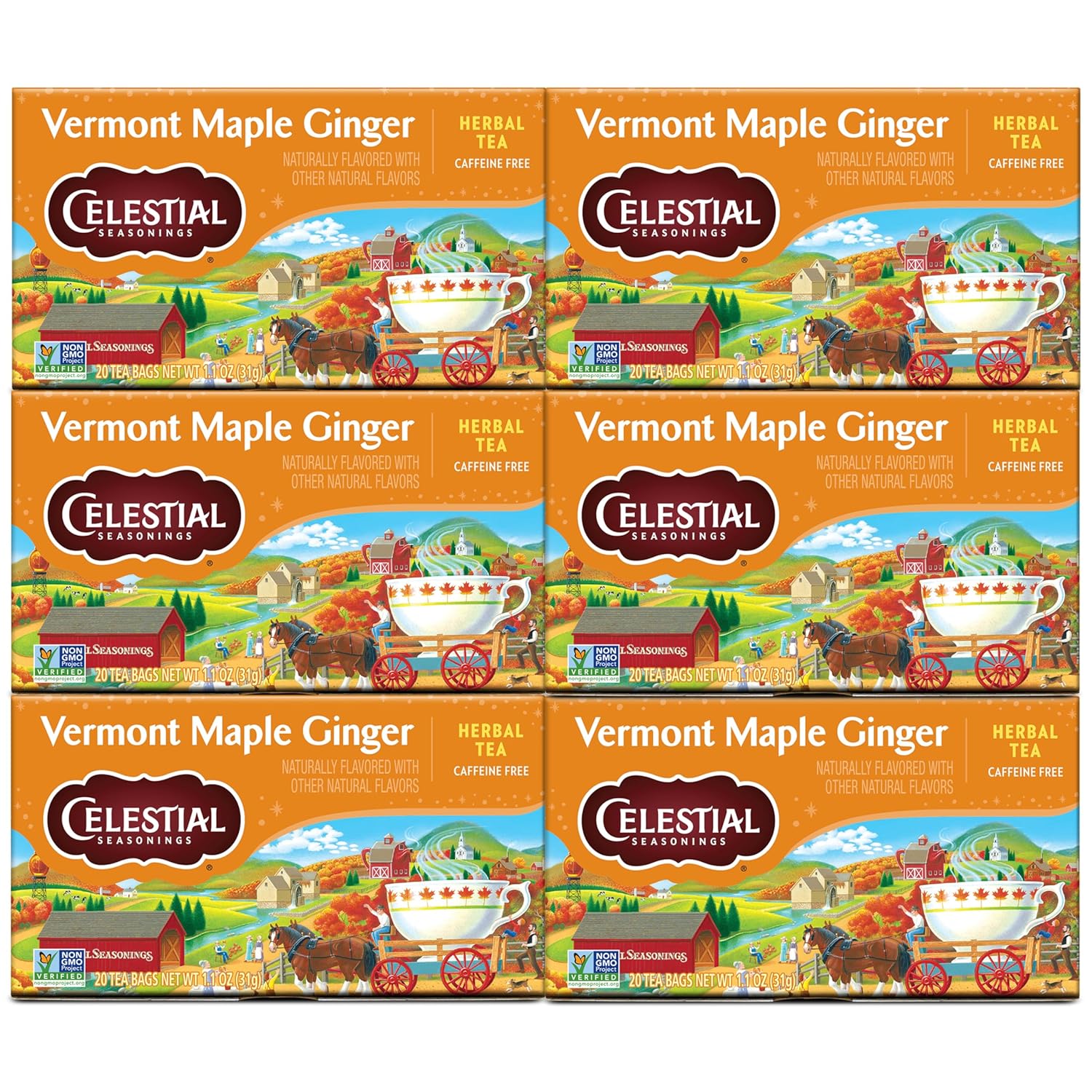 Celestial Seasonings Herbal Tea, Vermont Maple Ginger, Caffeine Free, 20 Count (Pack of 6)