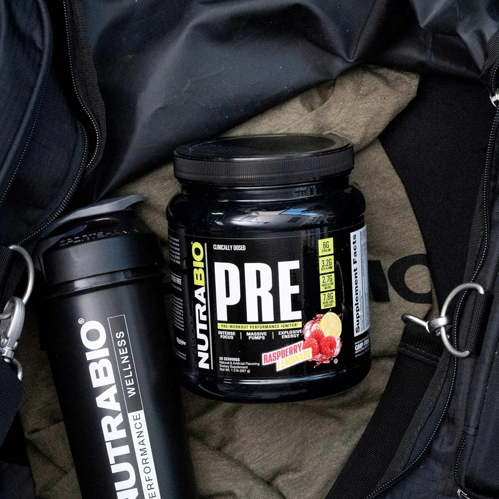 NutraBio PRE Workout Powder - Old Formula- Sustained Energy, Mental Focus, Endurance - Beta Alanine, Creatine, Caffeine, Electrolytes - 20 Servings - Raspberry Lemonade