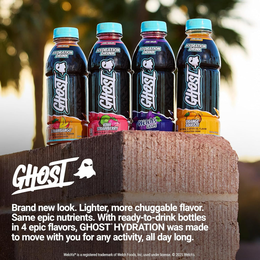 GHOST Hydration Drink, Strawbango - RTD Sports Drink with Electrolytes, Natural Vitamins & Minerals - All Day Lifestyle Hydration Beverage - Zero Caffeine & Zero Sugars - 16.9 Fl Oz, 12 Pack