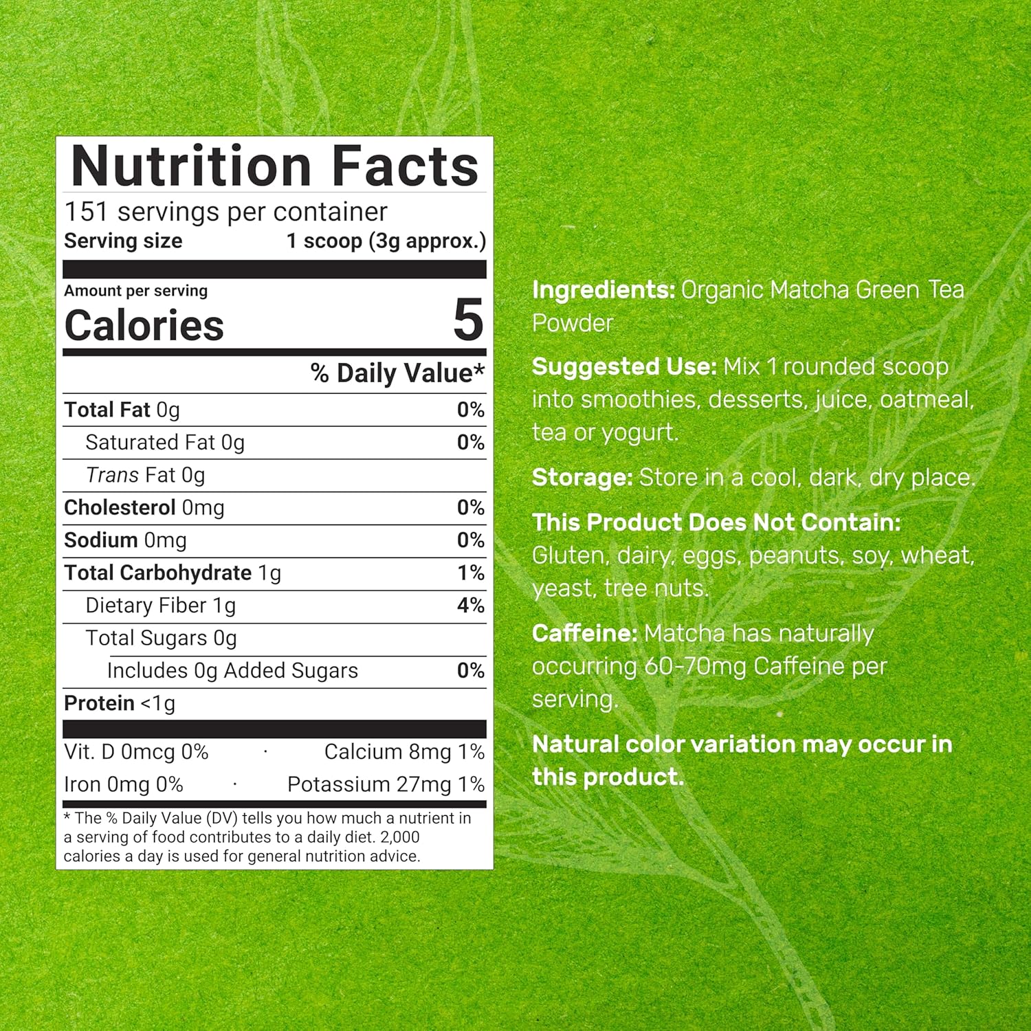Organic Matcha Green Tea Powder, 1 lb (454g) | First Harvest, Culinary Grade | Japanese Sourced Cafe Mix | Zero Sugar, Keto Friendly, Non-GMO, Vegetarian