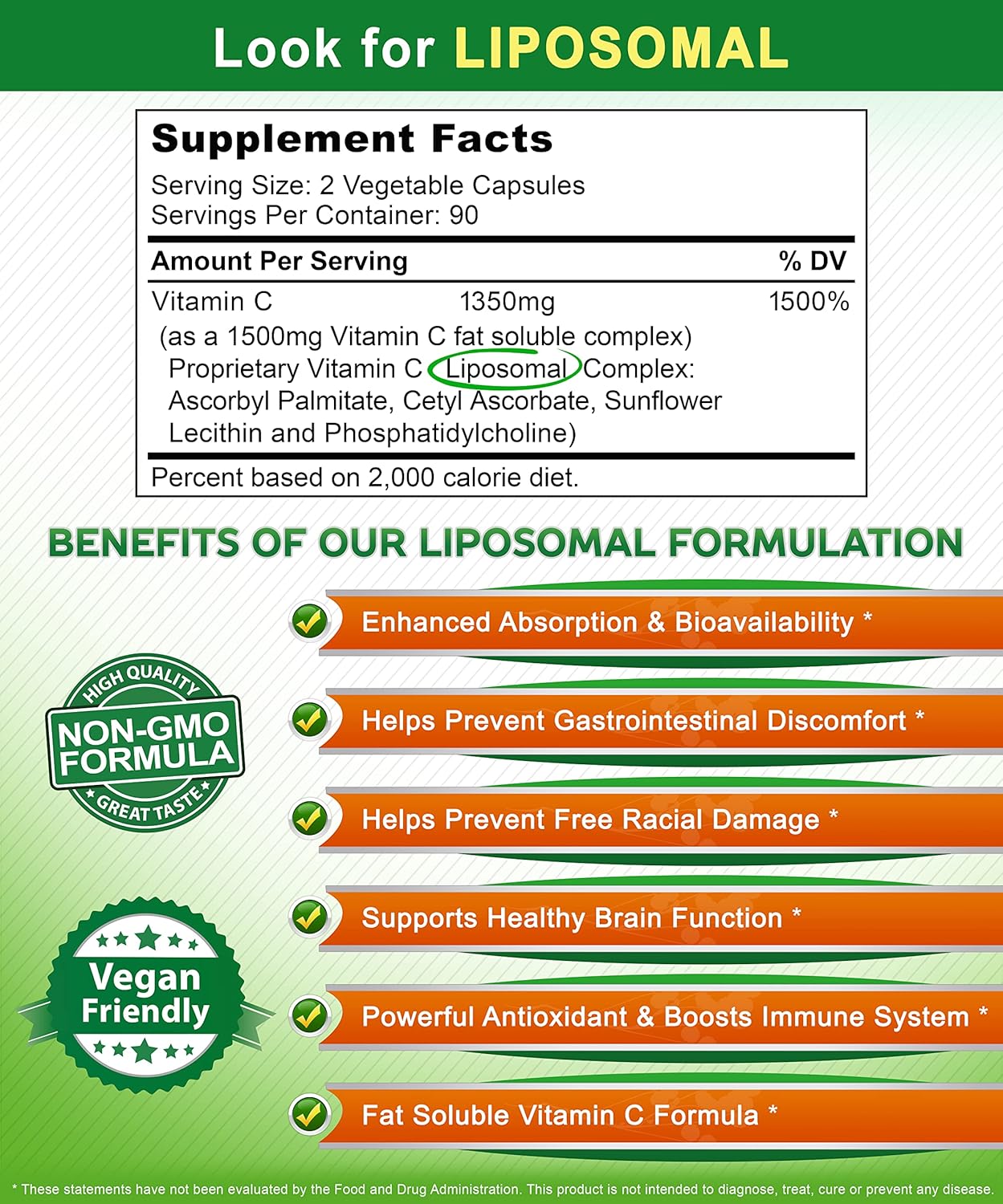 aSquared Nutrition Vitamin C Liposomal Complex - 1500mg Supplement - 180 Capsules - High Absorption VIT C Ascorbic Acid Pills - Supports Immune System & Collagen Health - 90 Servings