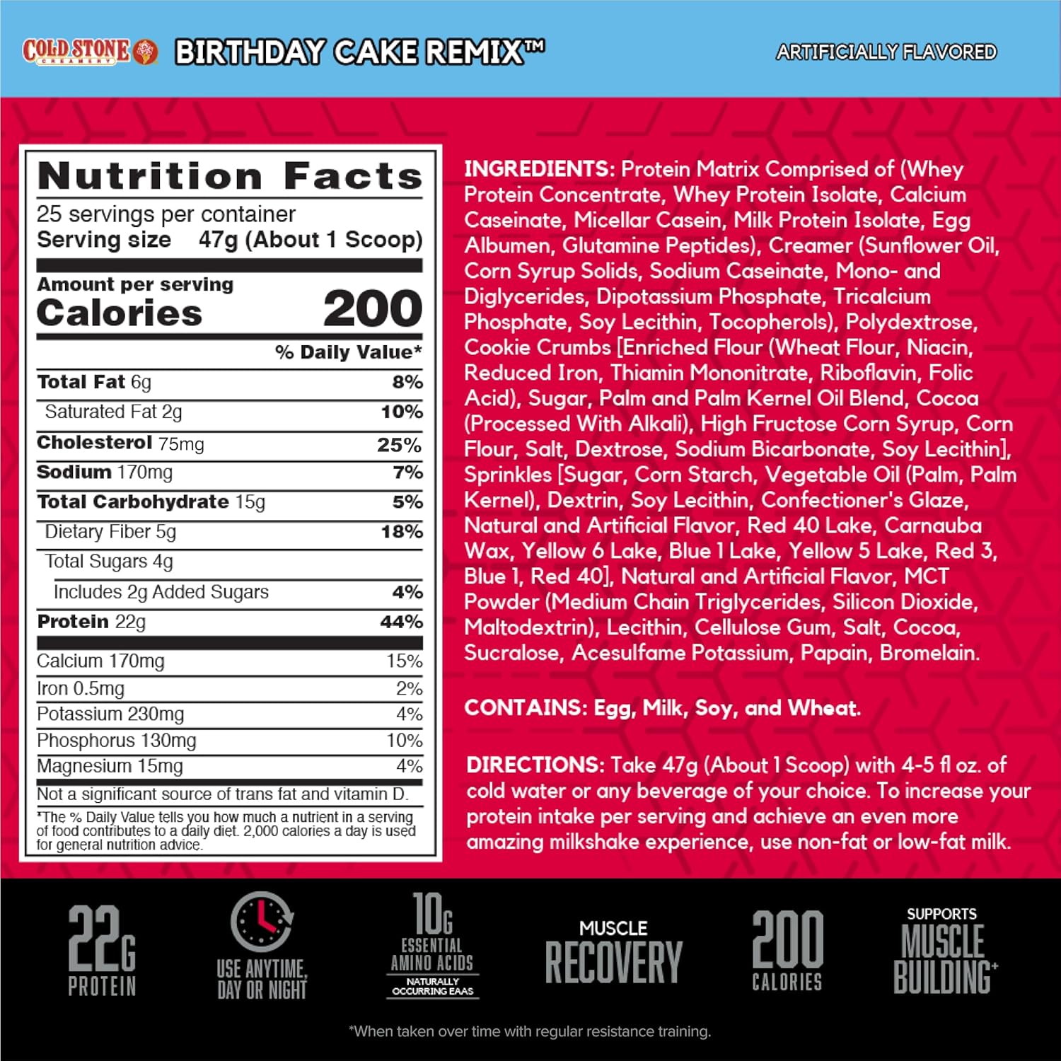 BSN Syntha-6 Whey Protein Powder, Cold Stone Creamery- Birthday Cake Remix Flavor, Micellar Casein, Milk Protein Isolate Powder, 25 Servings