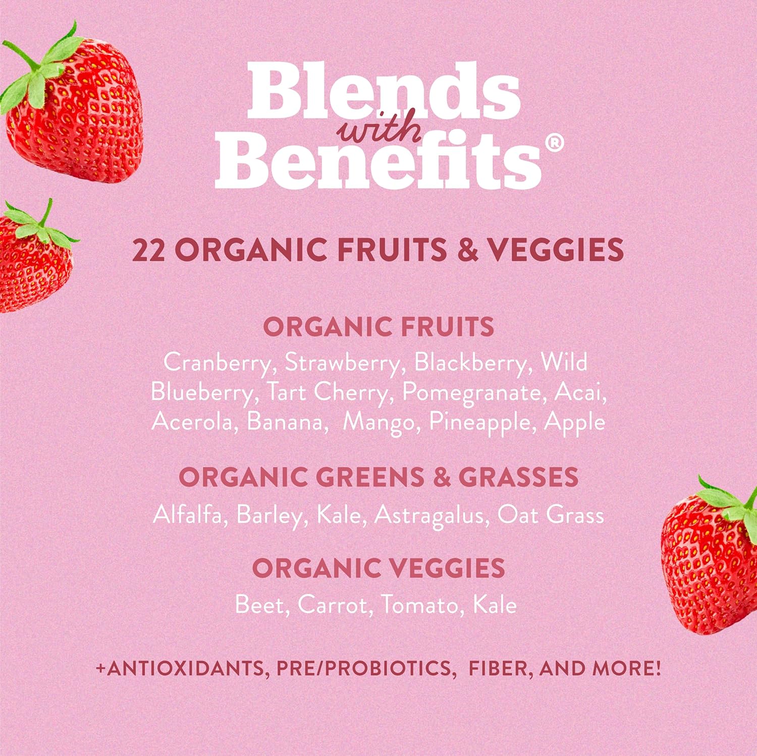 360 Nutrition Blends with Benefits Reds & Superfoods for Natural Antioxidants and Polyphenols, with Fruits & Veggies, Probiotics Digestion, Daily Energy - Berries & Cream - 30 Servings