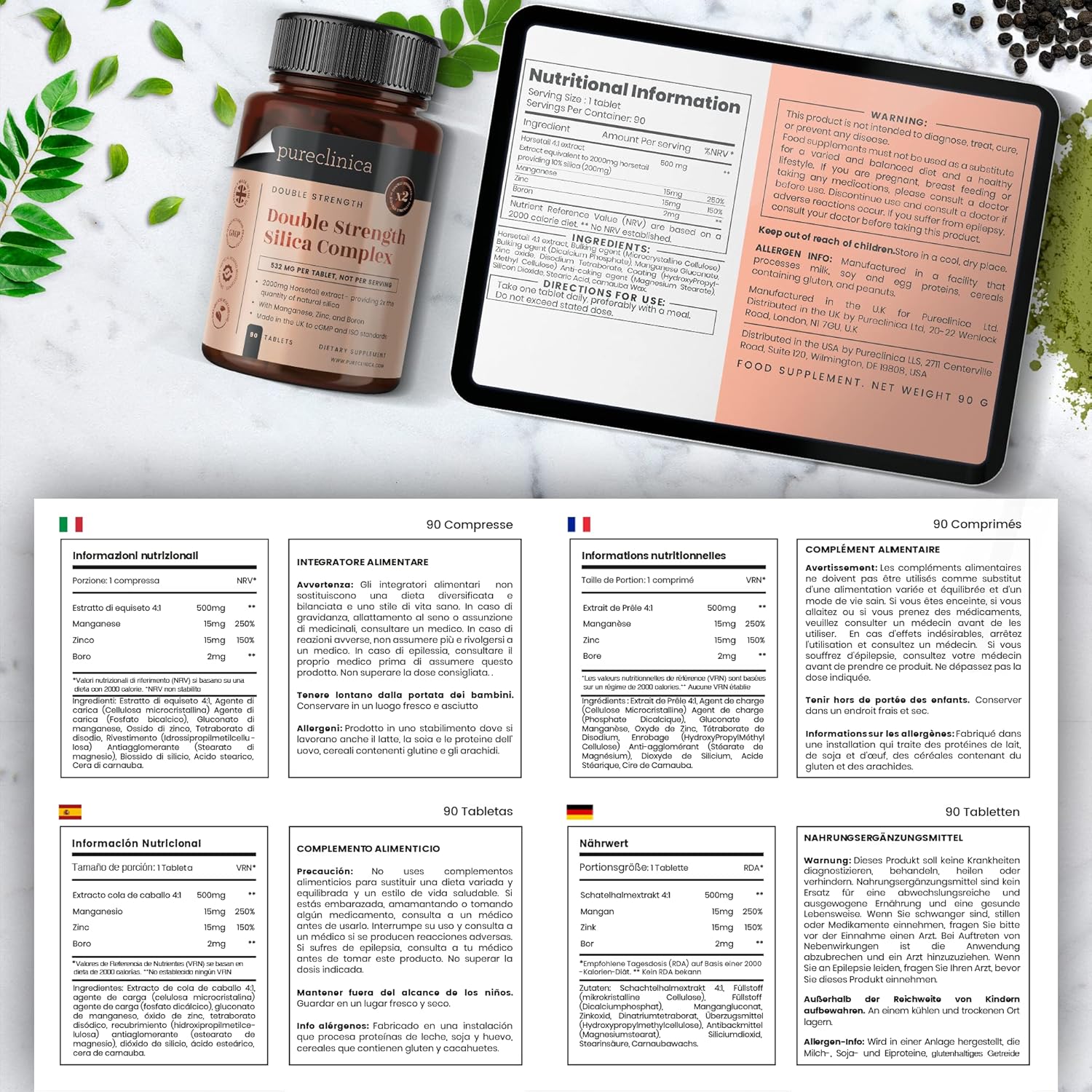 Double Strength Silica Complex – 18 Month Supply! (2000mg Horsetail Extract x 540 Tablets(6 Bottles of 90))