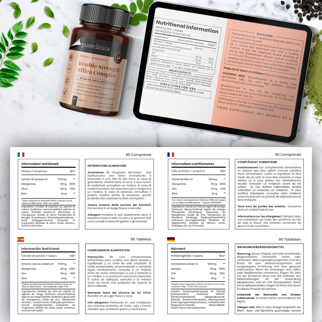 Double Strength Silica Complex – 12 Month Supply! (2000mg Horsetail Extract x 360 Tablets(4 Bottles of 90))