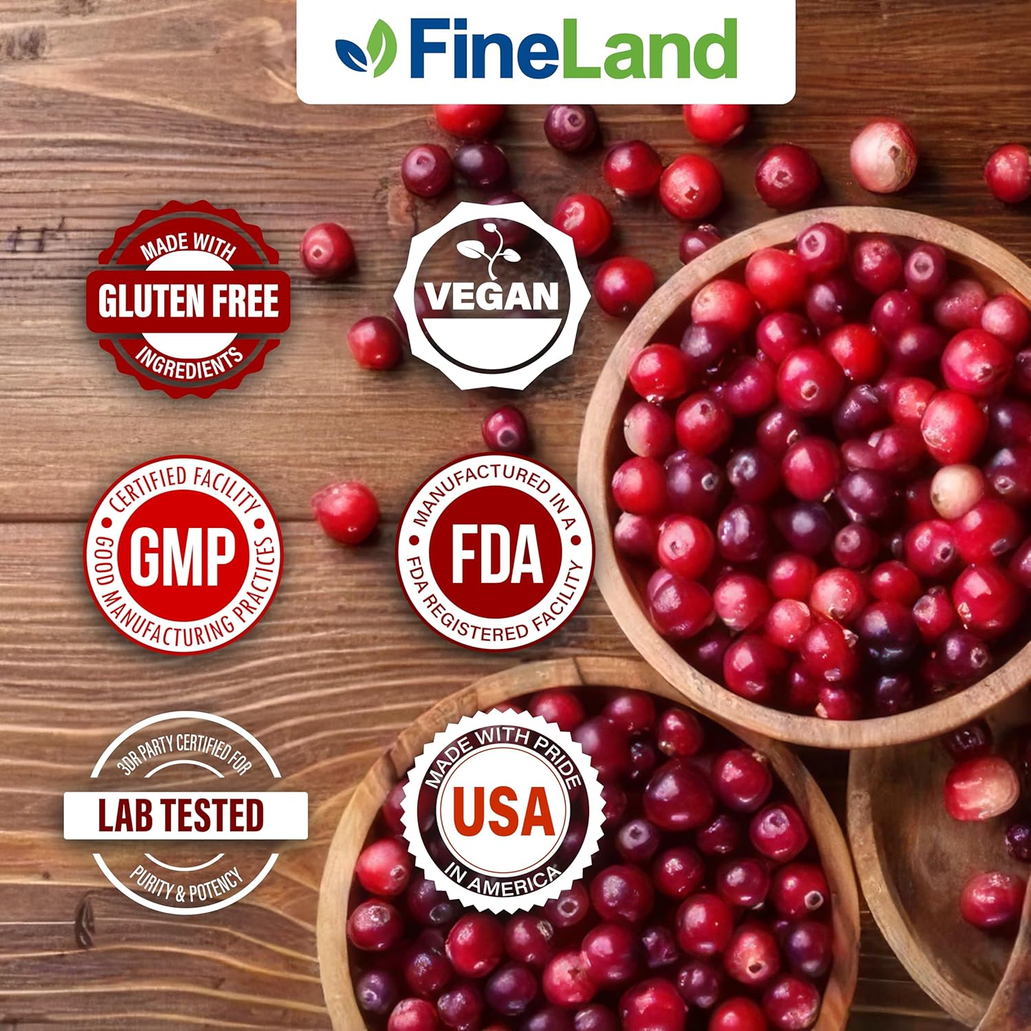 FineLand Cranberry Extract 30,000mg Strength per Capsule — High Potency Cranberry Pills for UTI Support — 100 Vegan Capsules, 100-Day Supply, Non-GMO, Made in USA