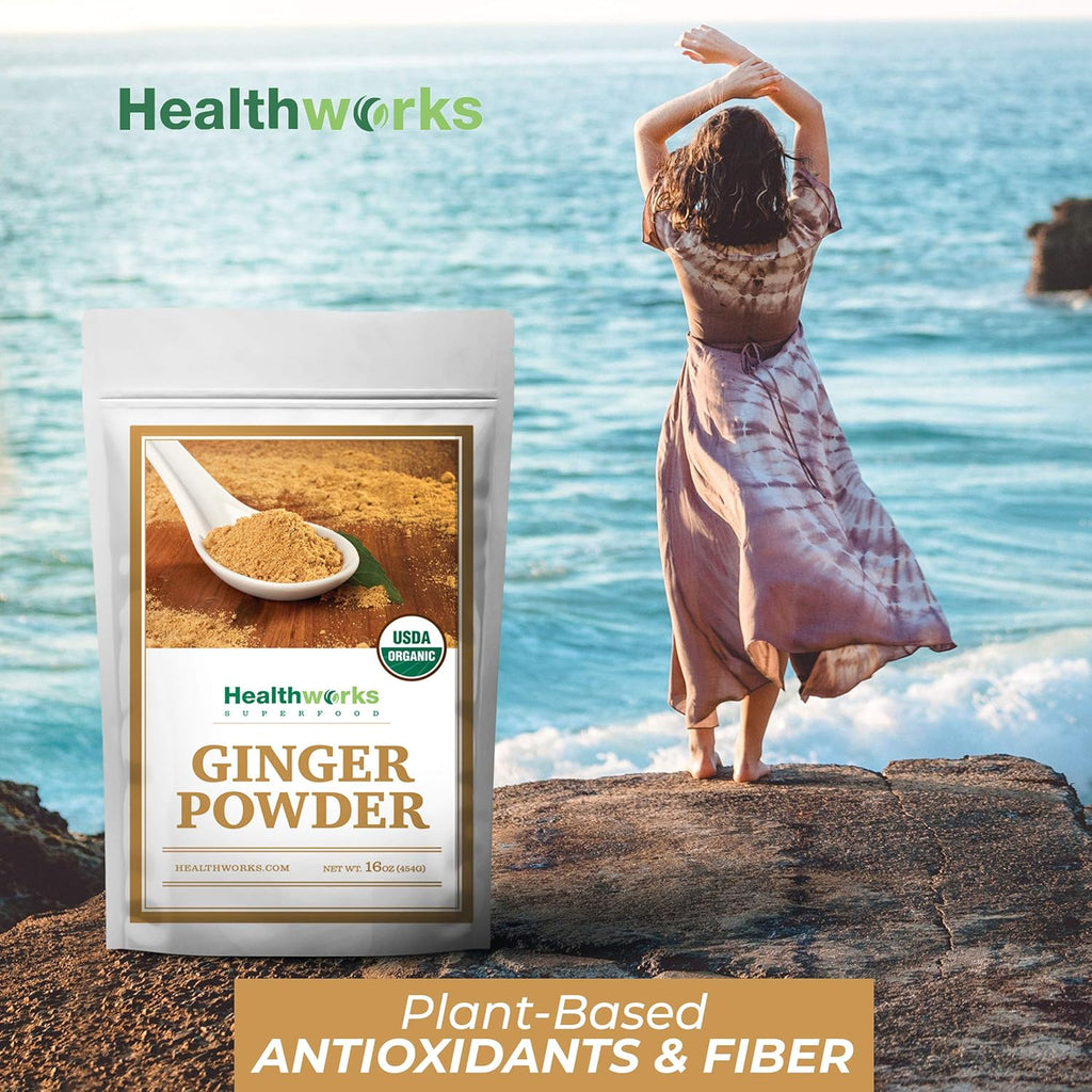 Healthworks Superfoods Organic Ginger Powder - 16 Oz / 1 Lb - Ground, Raw & All-Natural - Keto, Vegan - Great with Coffee, Tea & Juices - Superfood/Spice