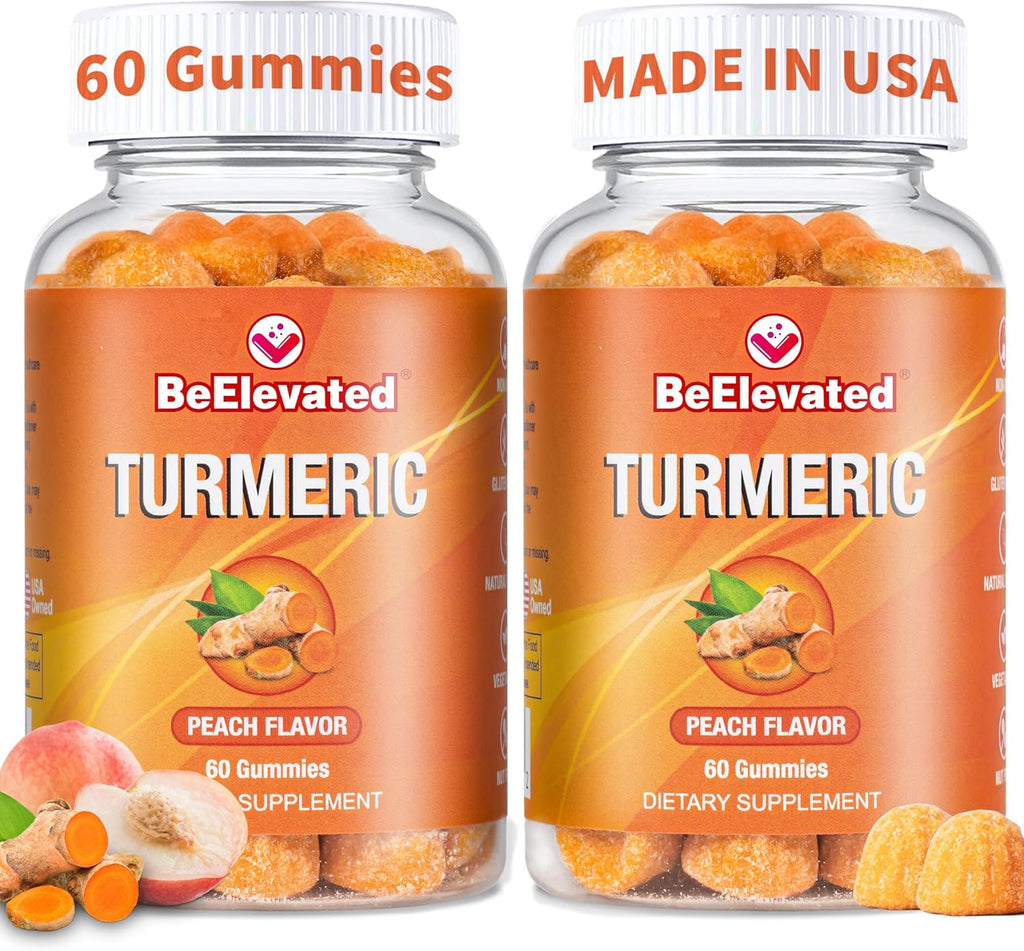 Curcumin Turmeric Gummies – Extra Strength 2000mg 8:1 Extract Turmeric Supplement Gummies with Black Pepper & Ginger – Vegan Non-GMO Joint Support Chewables – Peach Flavor - Pack of 2