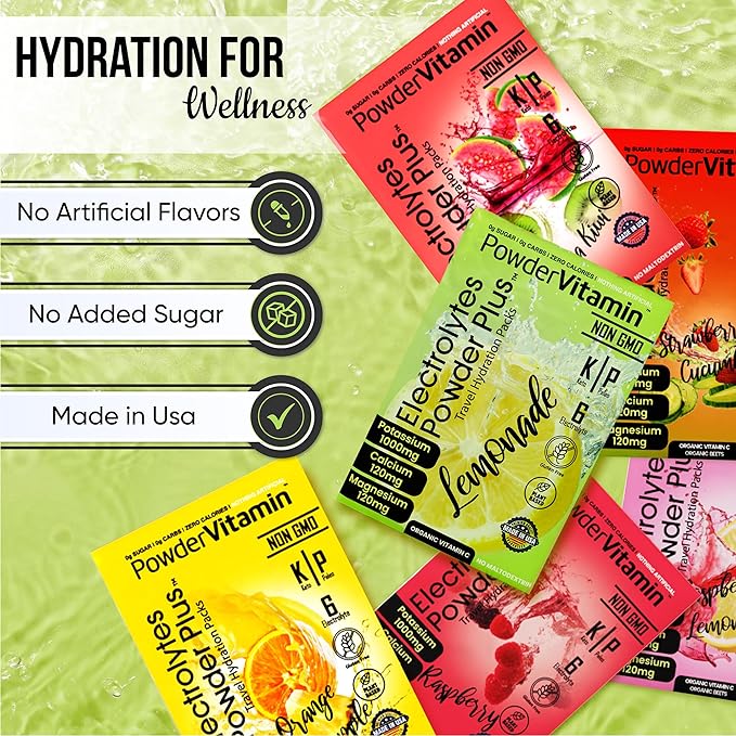 PowderVitamin Electrolytes Powder Plus, Keto, Variety Pack A, Sugar Free, Pink Himalayan Salt, 1000mg Potassium, 120mg Calcium, 120mg Magnesium, Non-GMO, Zero Calories, (16 Hydration Packets)