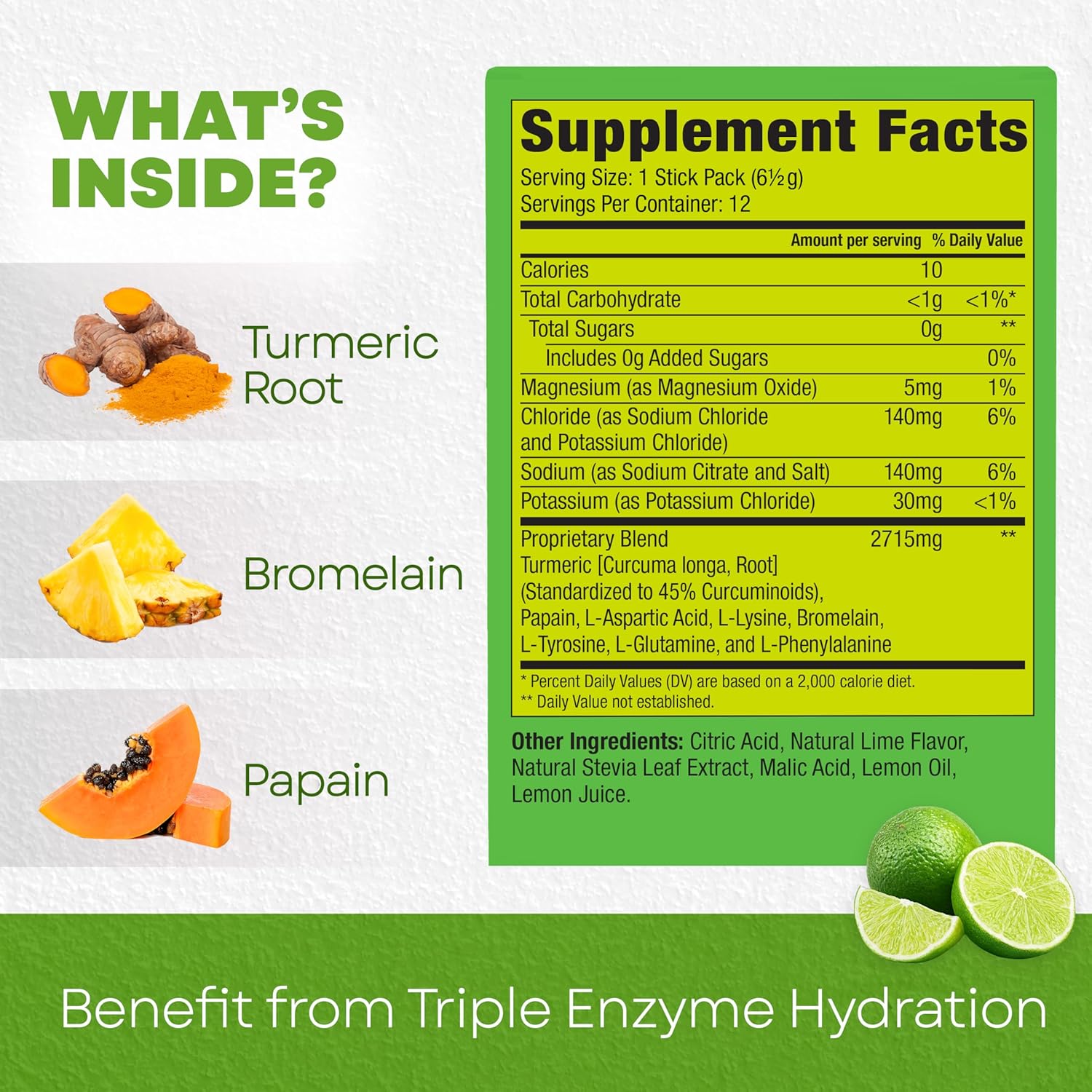 Bala Enzyme - Total Body Wellness Drink Mix - Lime Flavor - Hydrate & Recover with Electrolytes, Turmeric & Amino Acids - 0.25oz (12 Count)