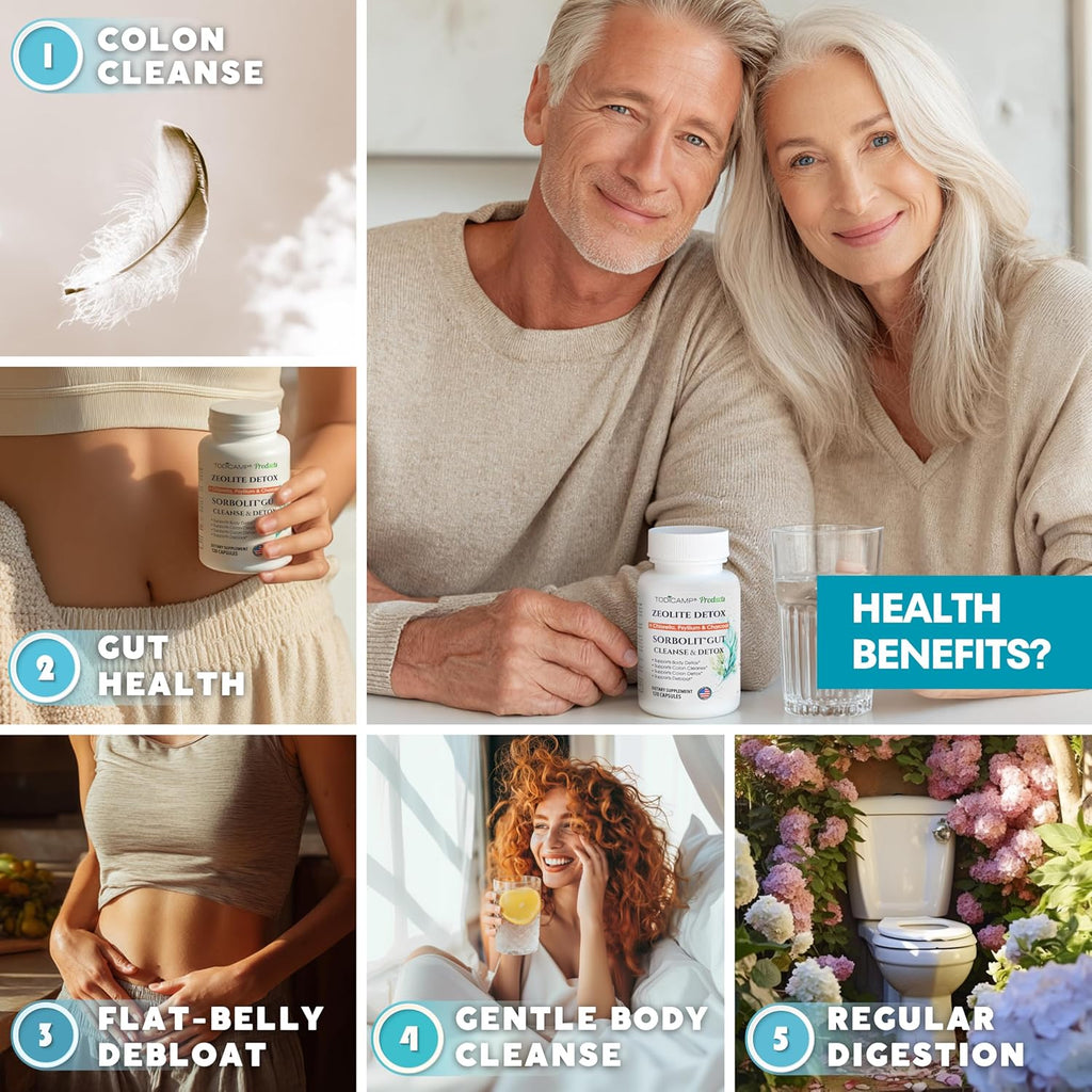 SORBOLIT Colon Cleanse Formula + Debloat - Zeolite Detox, Chlorella, Activated Charcoal & Psyllium Husk Fiber for Gut Health, Gut Cleanse, Colon Detox & Digestive Balance – 120 Vegan Capsules