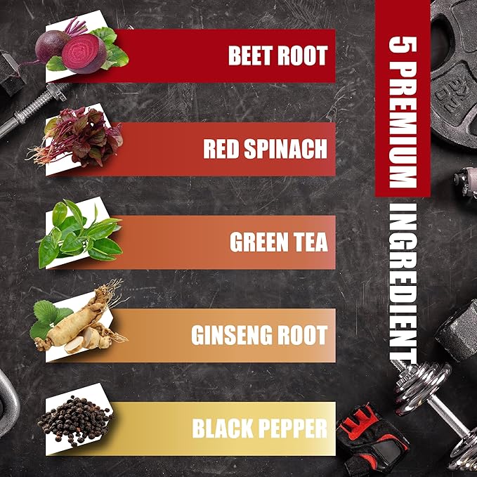 Beet Root, Green Tea, Red Spinach, Ginseng, Black Pepper - 150 Capsules - Supports Digestive, Immune System, Energy Levels - 5 Month Supply