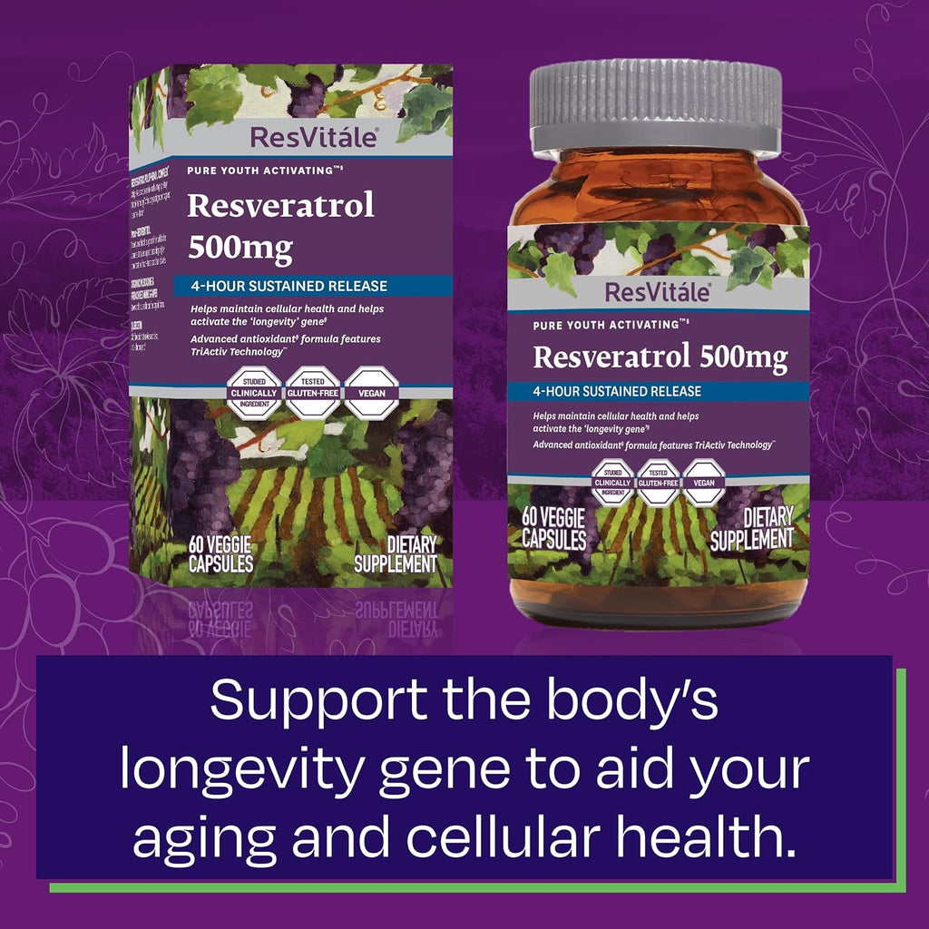 ResVitale Resveratrol 500 mg - Resveratrol Supplement for Men and Women - 60 Veggie Capsules