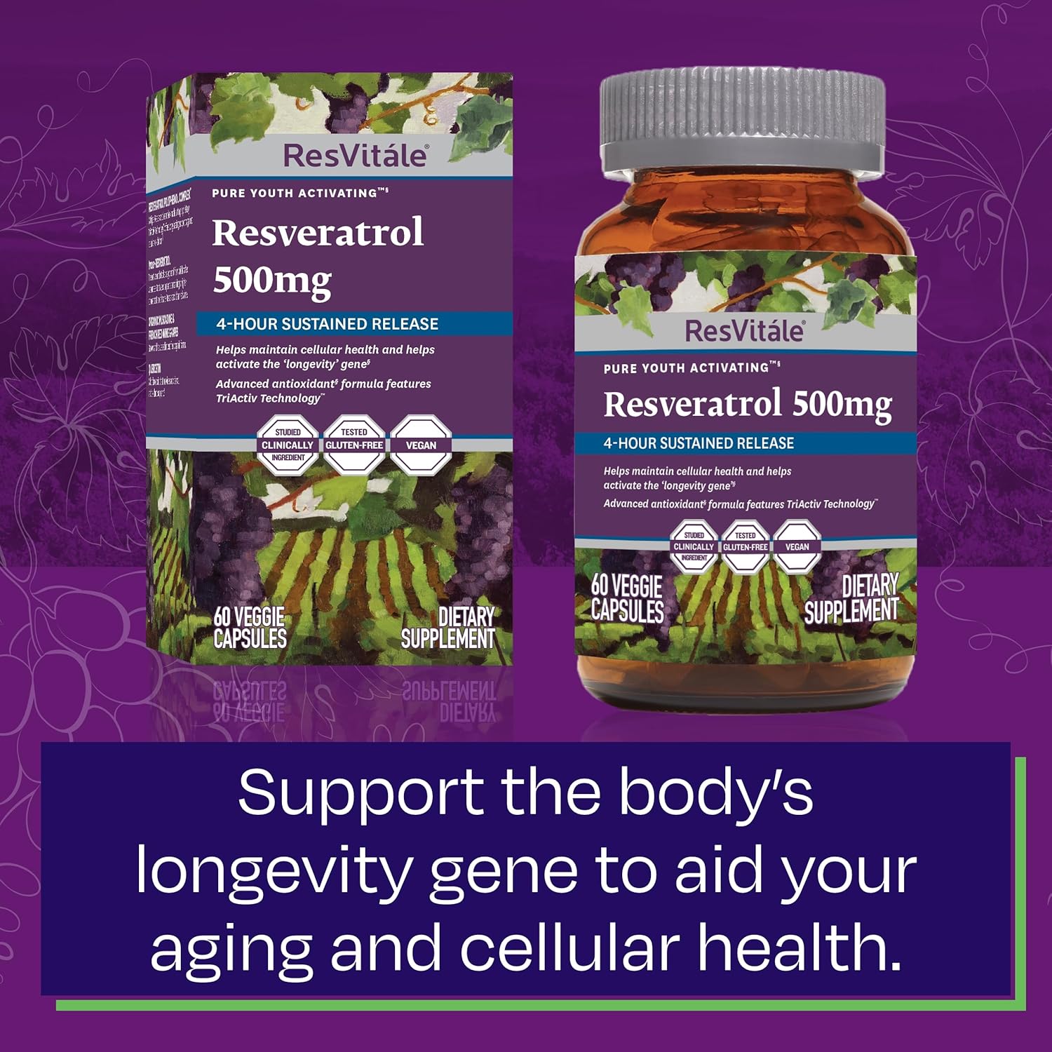 ResVitale Resveratrol 500 mg - Resveratrol Supplement for Men and Women - 60 Veggie Capsules