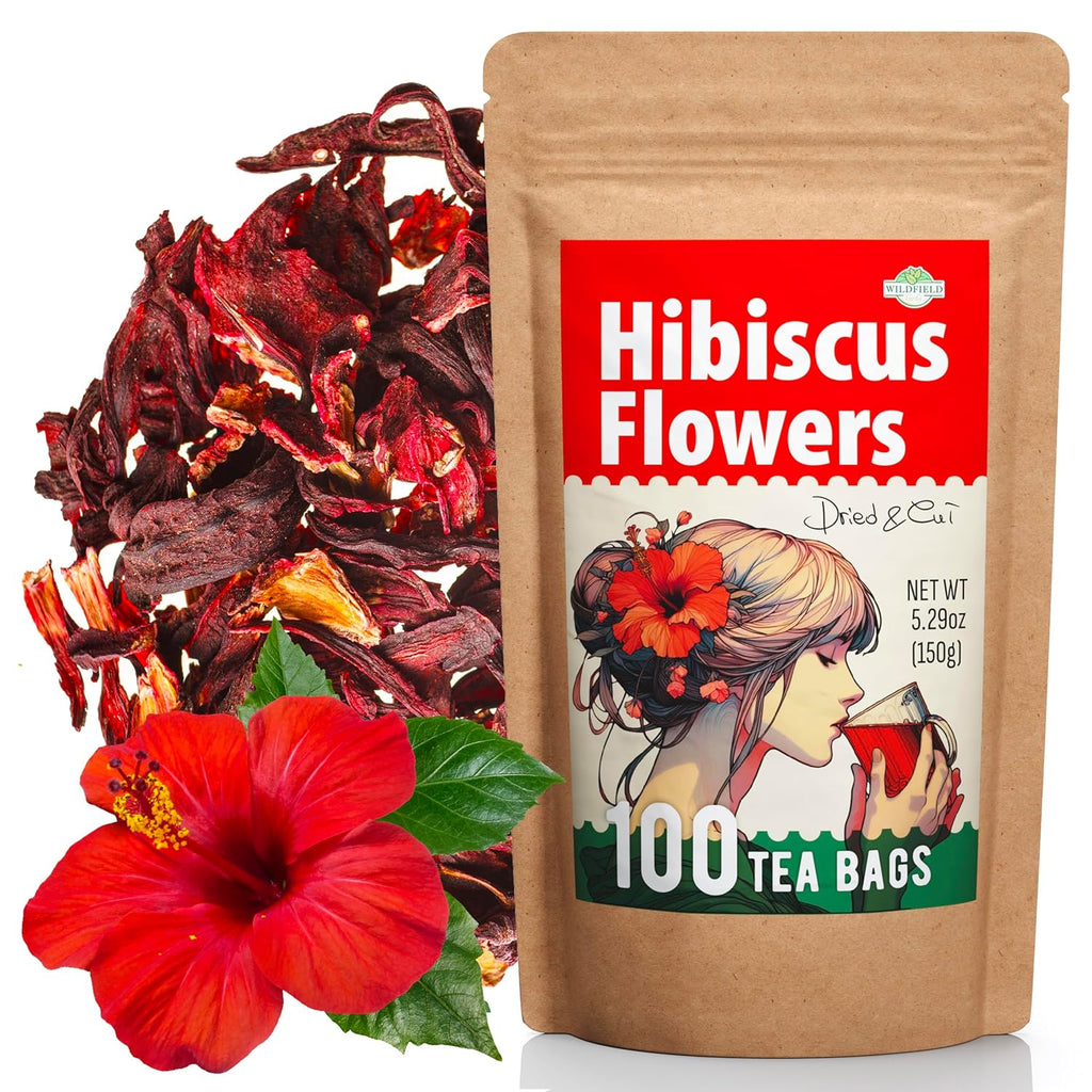 100 Bags Dried Hibiscus Flower Tea Herbal Flor De Jamaica (Hibiscus) - 100 Count 1.5g Tea Bags Dry Dried Hibiscus Flowers Herb Hibisko