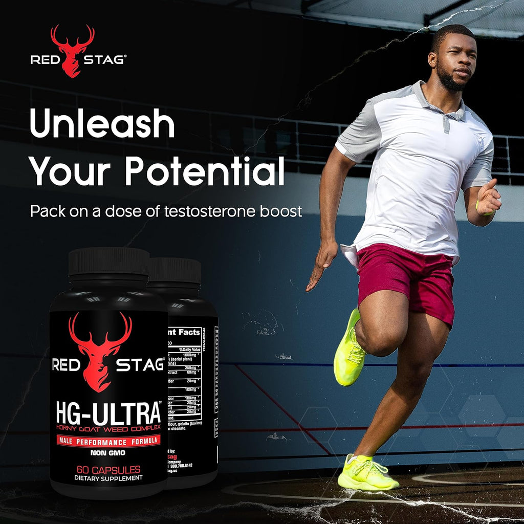 Red Stag Testosterone Booster Horny Goat Weed Complex with Maca Root Powder, Tribulus Terrestris, Saw Palmetto & Tongkat Ali Powder Male Enhancement - 60 Capsules
