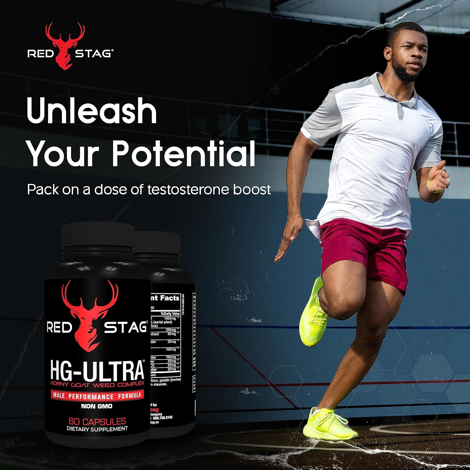 Red Stag Testosterone Booster Horny Goat Weed Complex with Maca Root Powder, Tribulus Terrestris, Saw Palmetto & Tongkat Ali Powder Male Enhancement - 60 Capsules