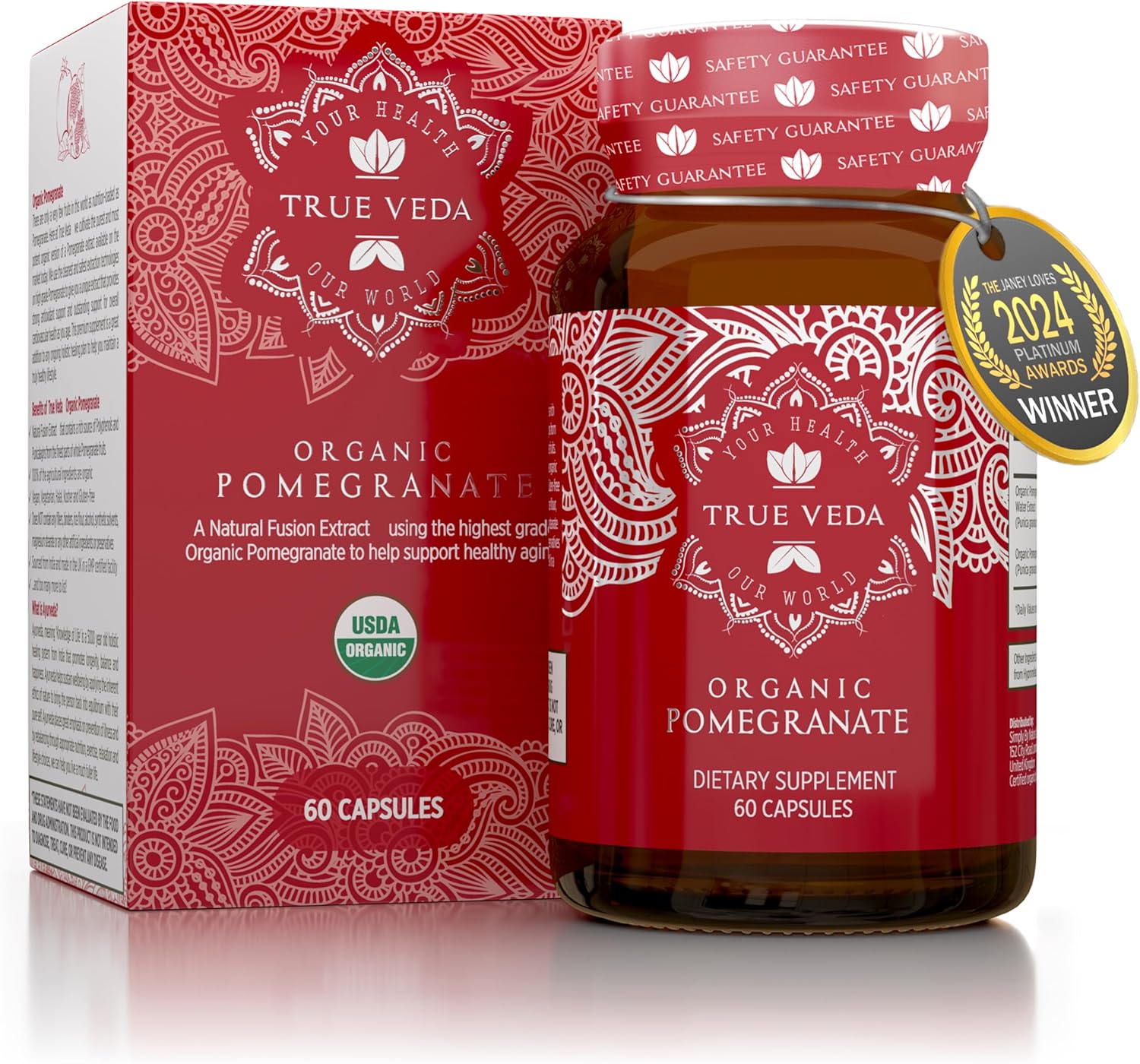 Pomegranate Extract Supplement - Ellagic Acid, High Punicalagins | USDA Certified Organic Pomegranate Supplement | Blend of Pomegranate Fruit, Seeds and Peel Extract | 60 Vegan Pomegranate Capsules