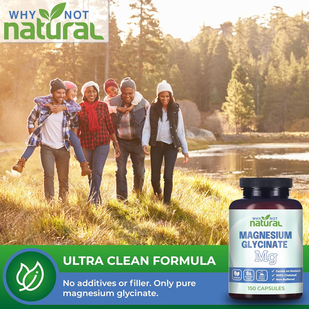 Why Not Natural Magnesium Glycinate 500 mg Capsules Supplement - Vegan, No Filler - Supports Sleep and Relaxation