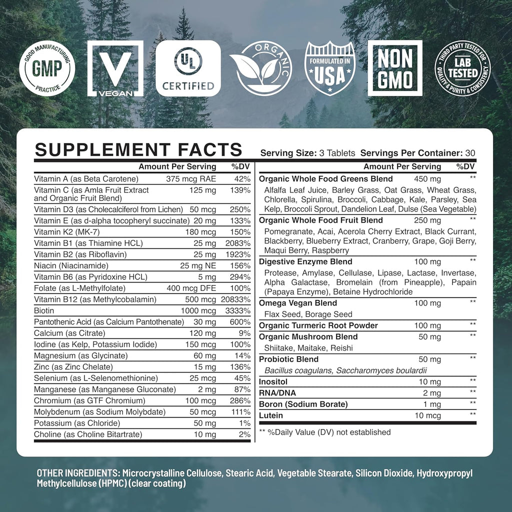 Whole Food Multivitamin for Women Daily Multi Vitamins Supplements for Men Mens Multivitamins + B Complex, Probiotic Multi Enzyme, Omegas for Organic Energy Mood Digestion 90ct-2pk