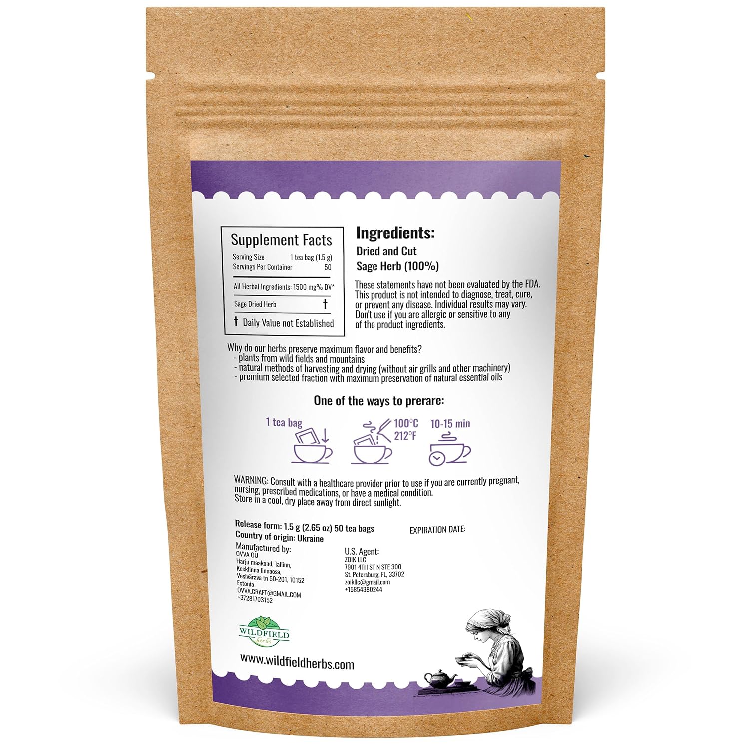 50 Bags Dried Sage Herb Herbs Tea (Salvia Officinalis) - 50 Count Tea Bags Salvia Sage