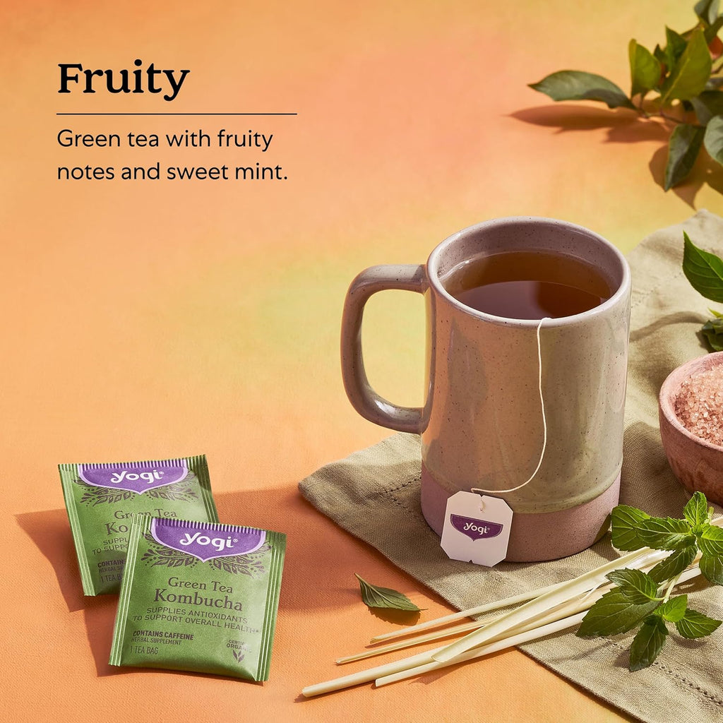 Yogi Tea Green Kombucha Tea - 16 Bags per Pack (4 Packs) - Organic - With Kombucha to Support Overall Health - Includes Lemongrass, Spearmint Leaf & More