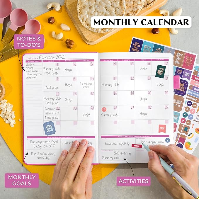 Legend Wellness Planner & Food Journal – Daily Diet & Health Journal with Weight Loss, Measurement & Exercise Trackers – Lifestyle & Nutrition Diary – Lasts 6 Months, A5 size – Hot Pink