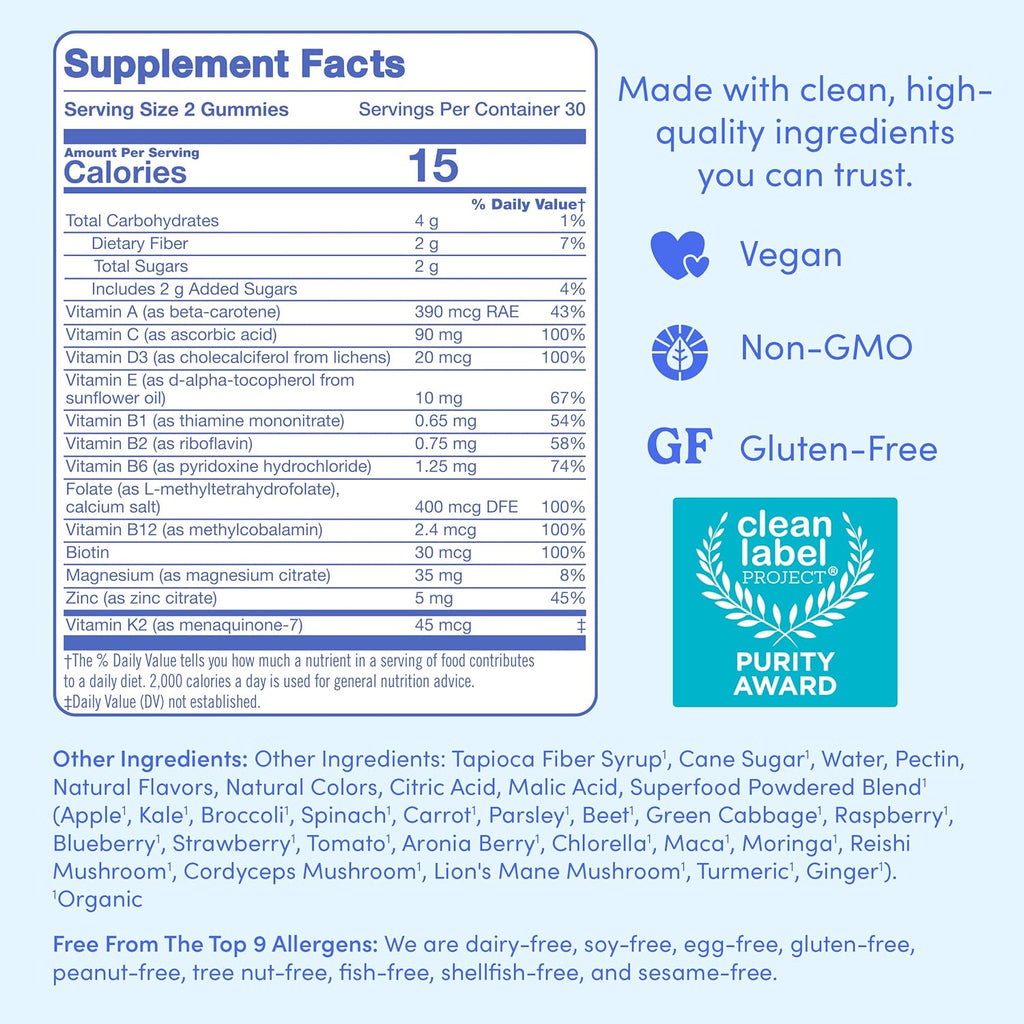 FIRST DAY Multivitamin for Men + Organic Fruit & Veggie Blend, Mens Multivitamins Gummies with 13 Key Nutrients for Energy, Focus, Immunity - Vitamins A, B1, B2, B6, B9, B12, C, D3, K - 30 Day Supply