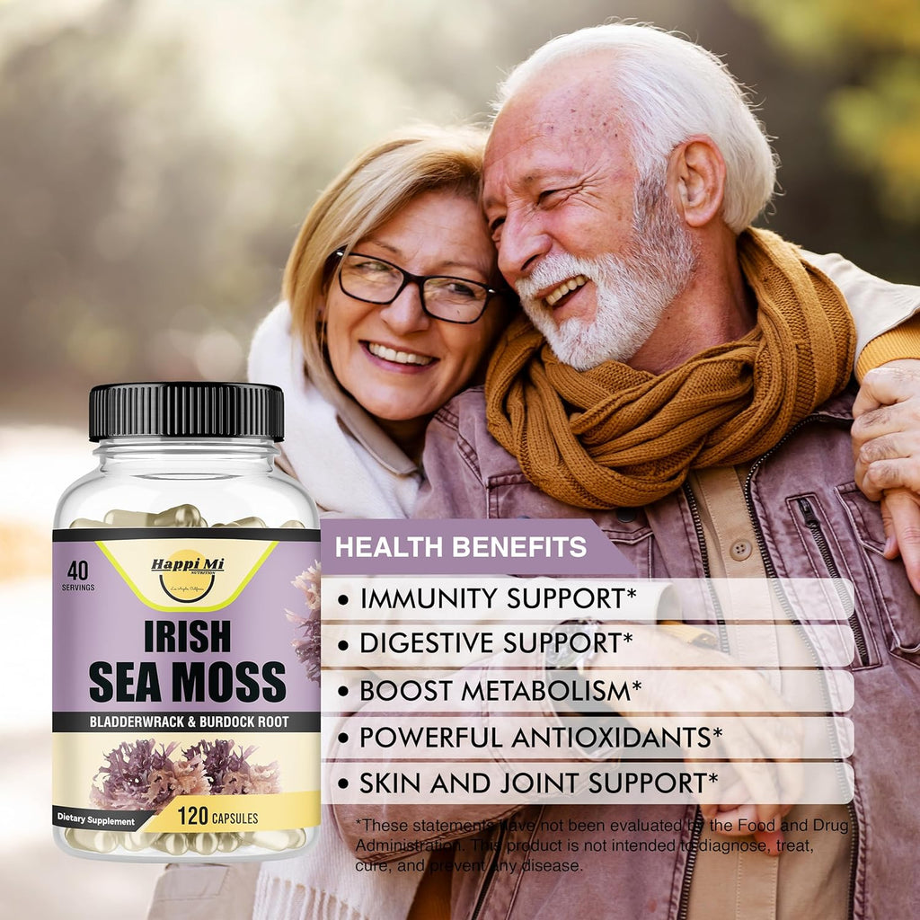 Irish Seamoss Capsules 2625mg per Serving - Made with Organic Seamoss, Bladderwrack & Burdock Root for Digestive & Immune Support