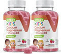 Viteey Kids Calcium Gummies + Vitamin D3 & Magnesium Citrate for Kids and Teens - Supports Bone Health, Immune Support, Energy & Muscle Function - Gluten Free,GMO Free - Tasty Chewable Fruit Flavored