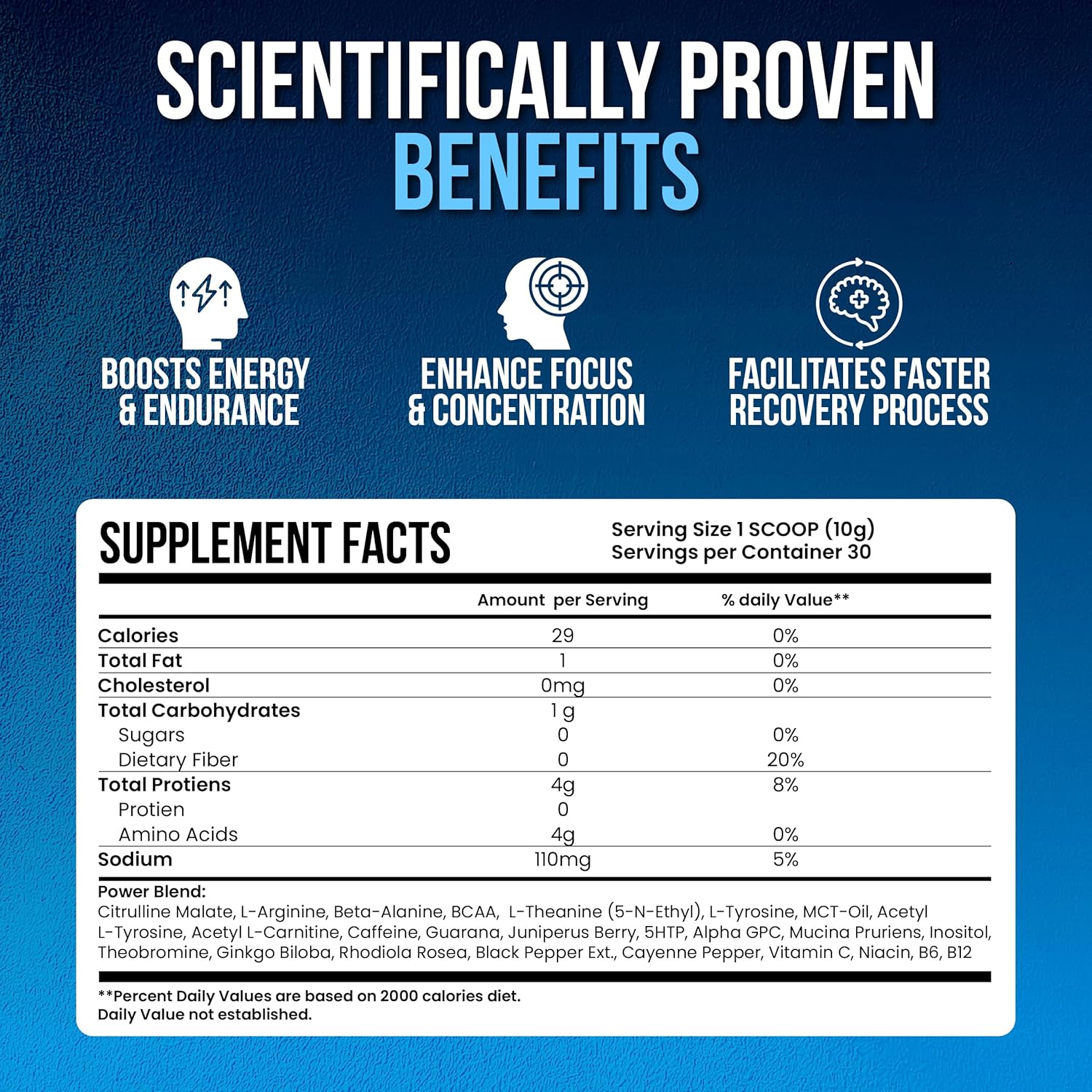 Oneshot Pre Workout Powder for Men and Women - BCAAS Amino Acids Supplement Powder, 200mg Caffeine, Beta Alanine Powder, Citrulline Malate Preworkout Powder - Blue Razz - 30 Servings