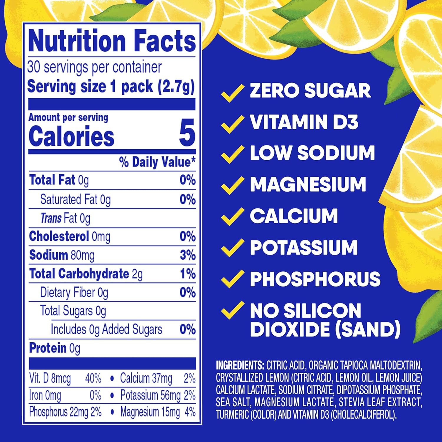 GoHydrate Low Sodium Electrolytes Powder Packets Sugar Free - Instant Hydration Daily Drink Mix - Zero Sugar Water Flavor Packet Singles with Vitamin D - (Lemonade, 30 Packs)
