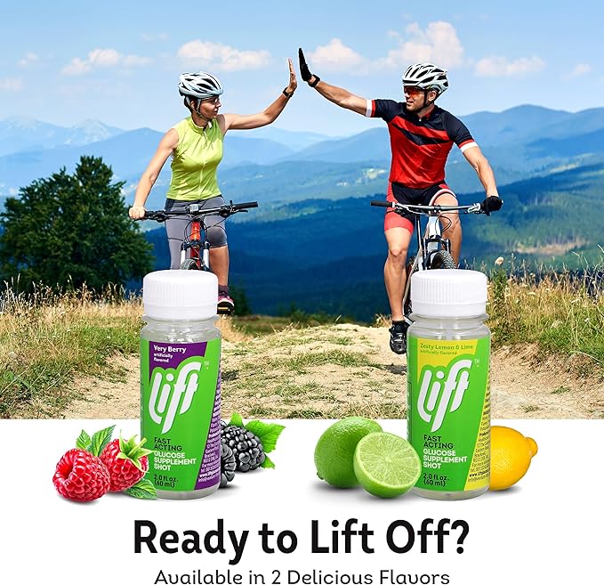 Lift Glucose Fast-Acting Glucose Energy Juice Shots, Very Berry, Caffeine-free, 2.0 fl oz Bottles (Pack of 12)